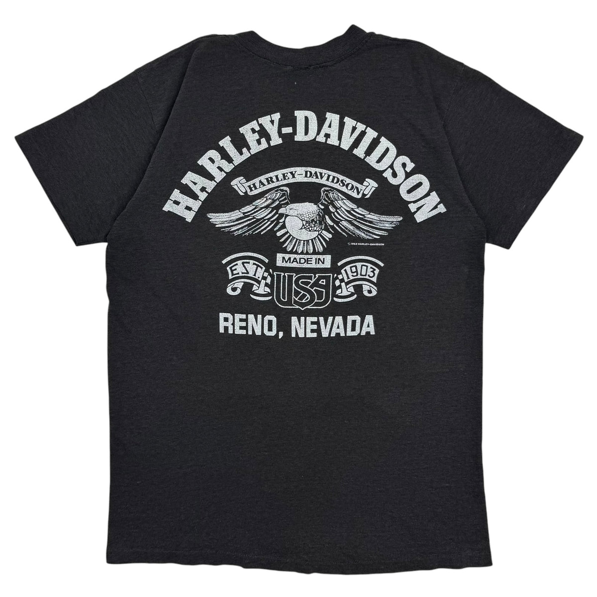 1982 Harley Davidson V-Twin Engine Tee Faded Black
