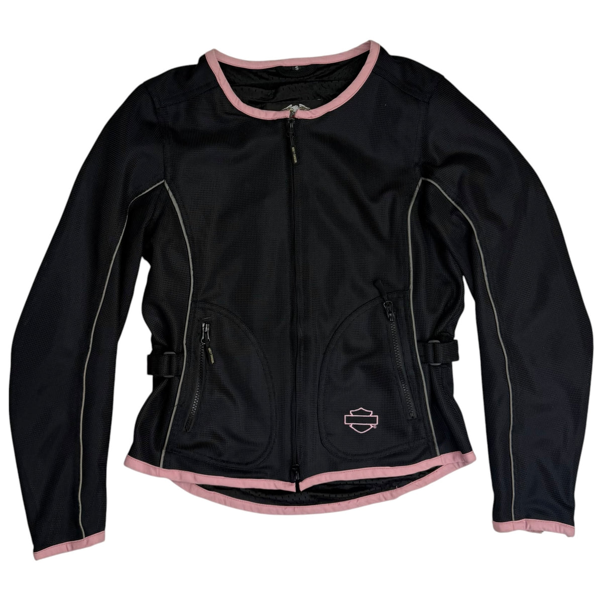 (W) Vintage Harley Davidson Mesh Motorcycle Jacket Black/Pink