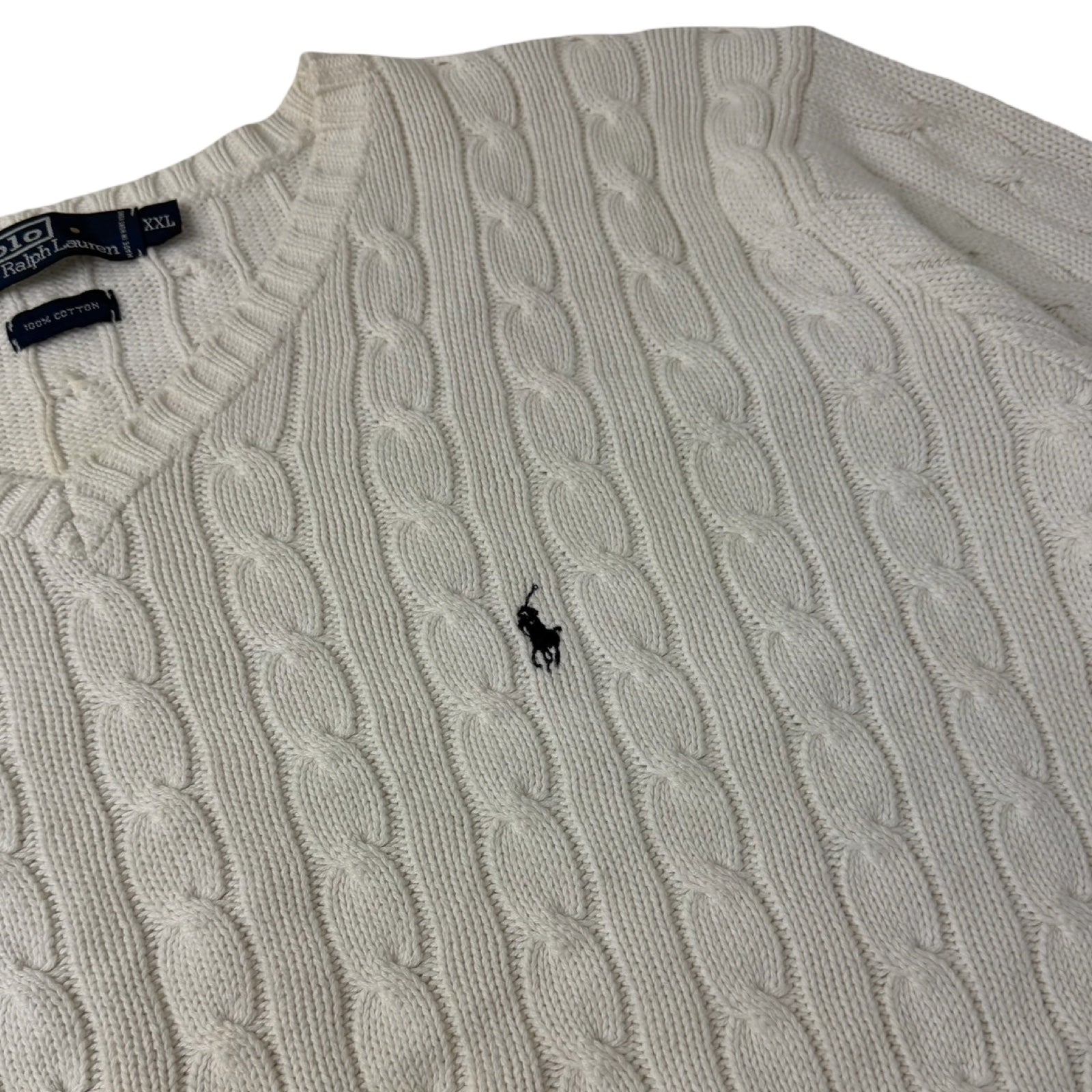 Vintage Polo Ralph Lauren V-Neck Cable Knit White