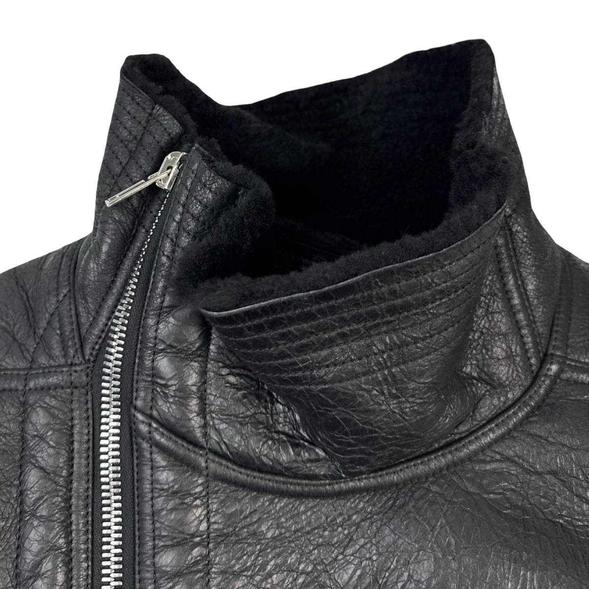 Rick Owens Bauhaus Crackled Genuine Shearling Leather Jacket