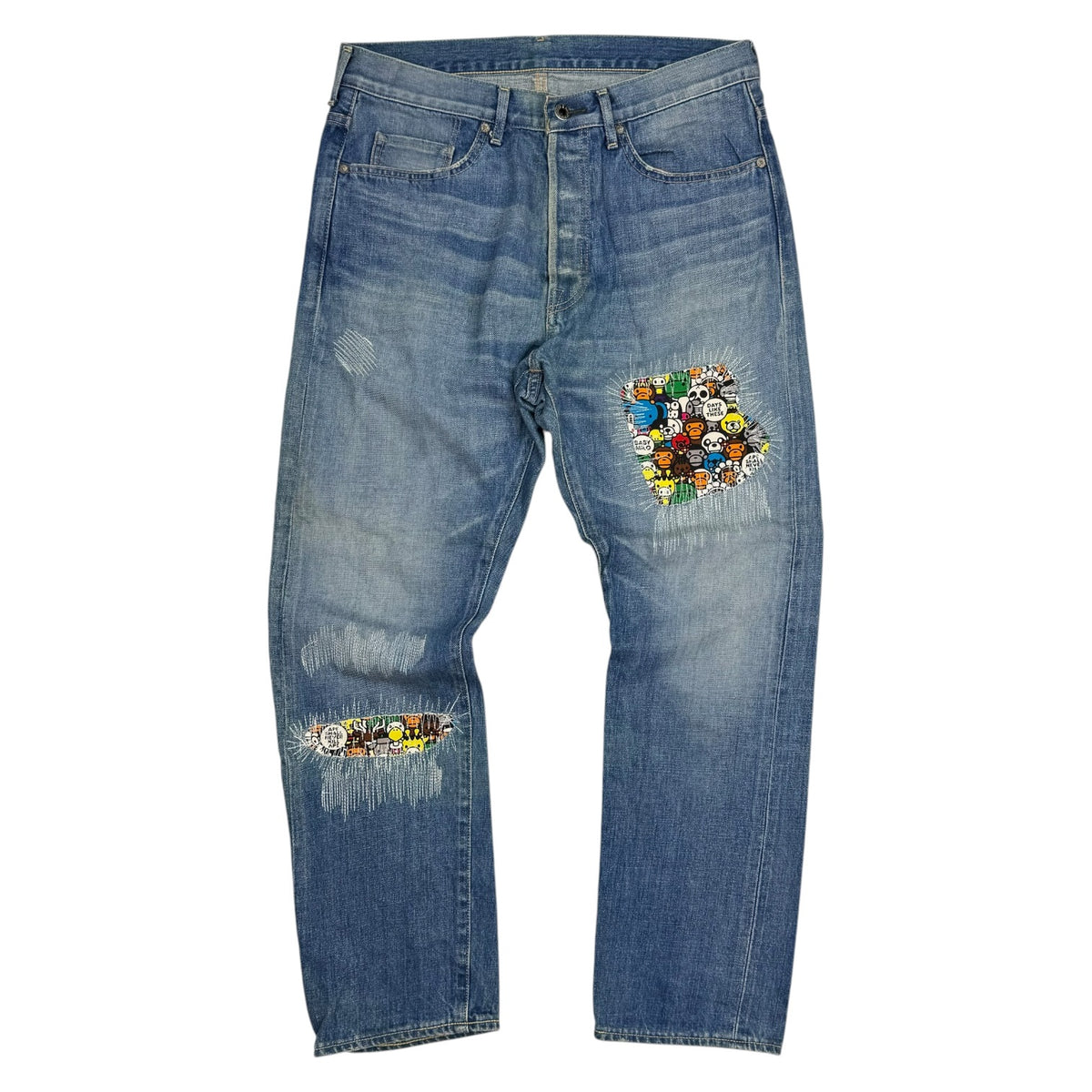 A Bathing Ape Milo Animal Safari Damaged Denim Pants Medium Wash