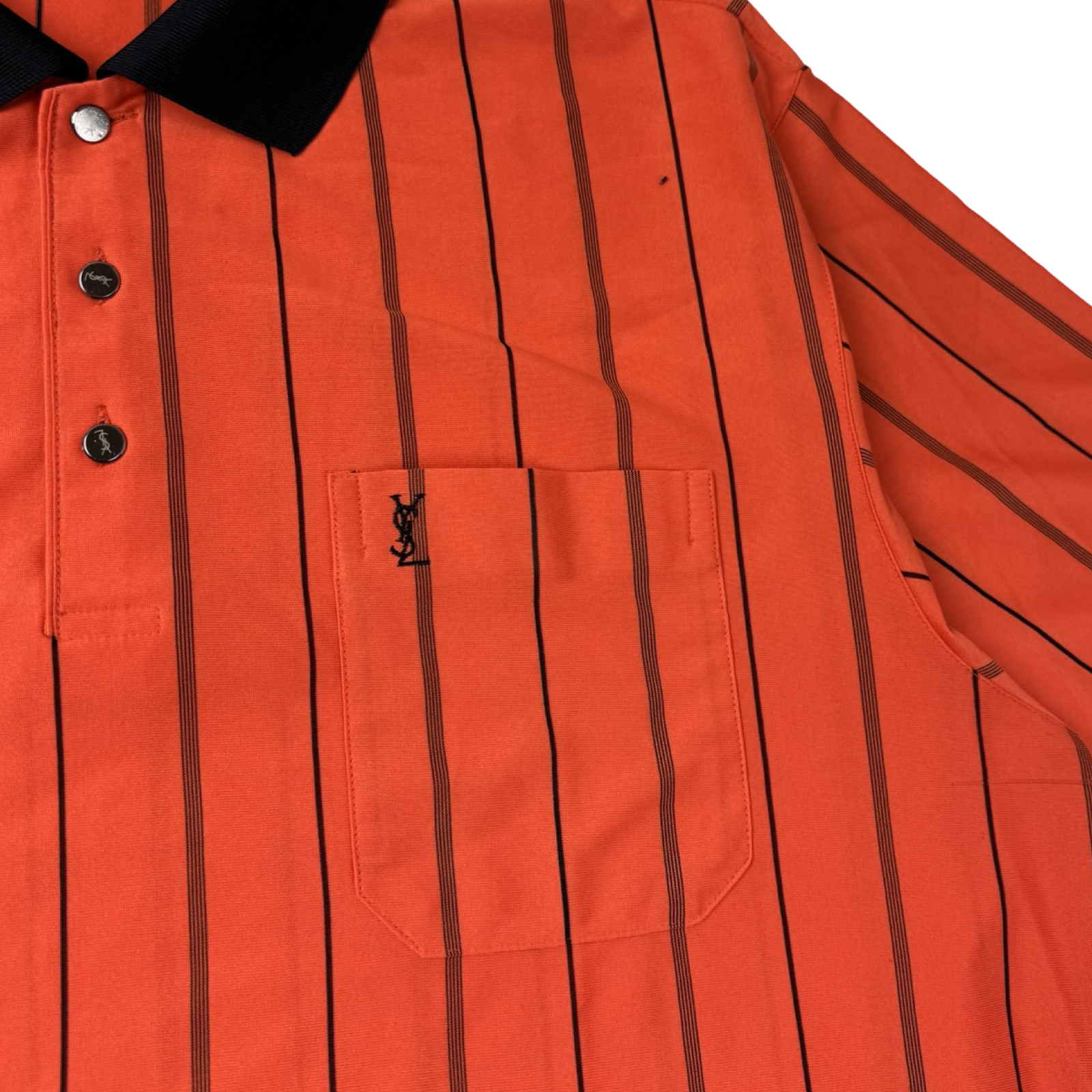 YSL Silk Pinstripe Polo Orange Shirt