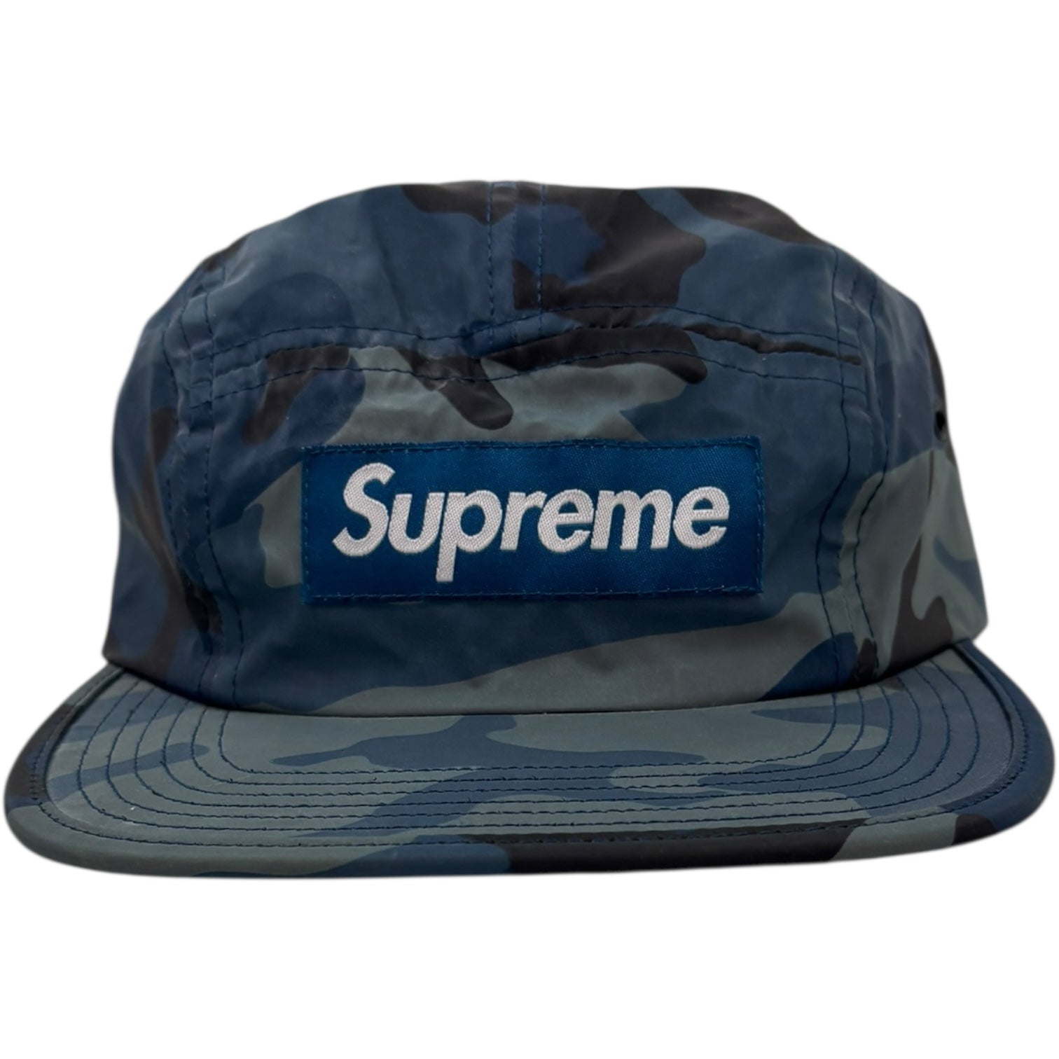 Supreme FW18 Reflective Camo Camp Cap Blue