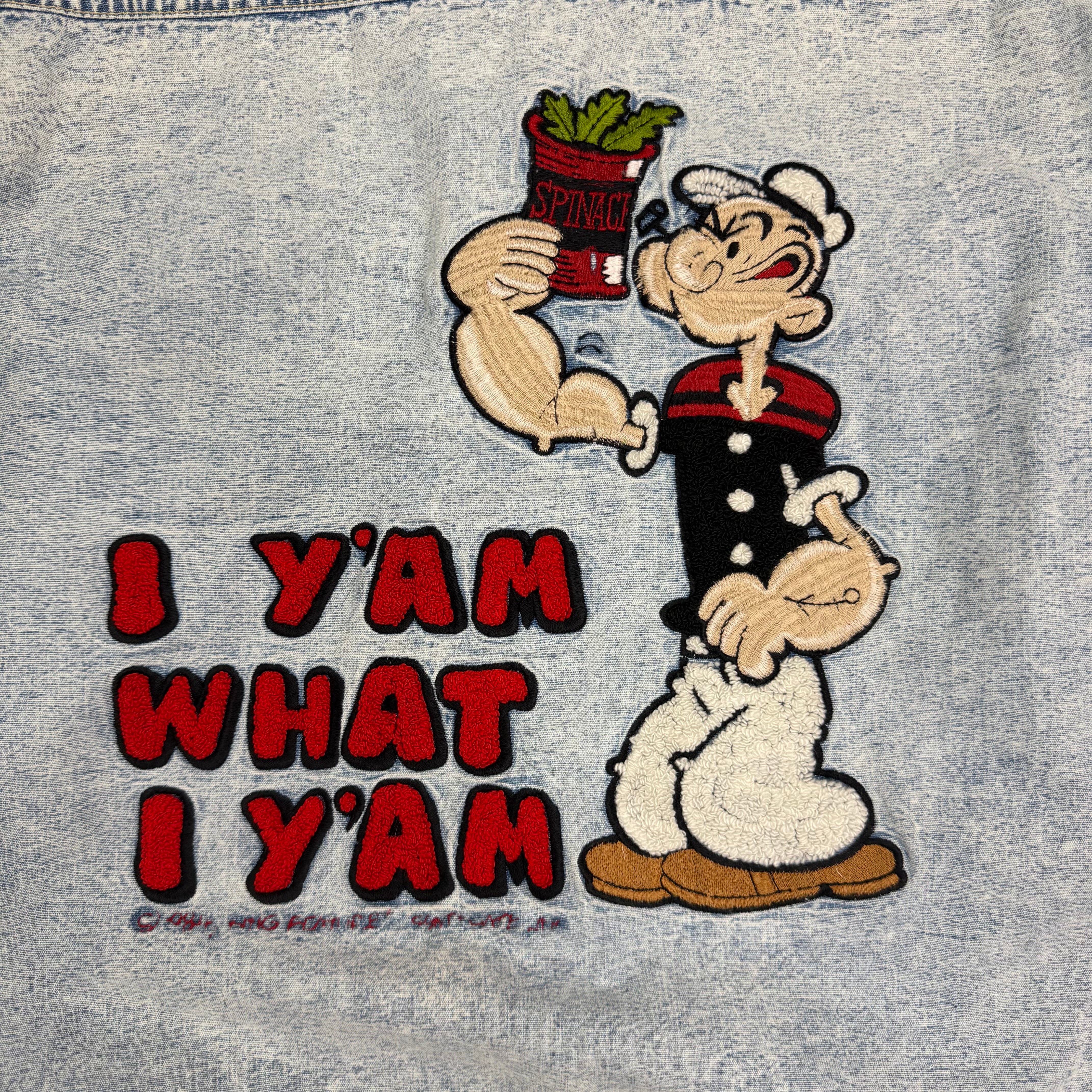 Vintage Popeye Spinach “I Yam What I Yam” Light Denim Jacket Blue