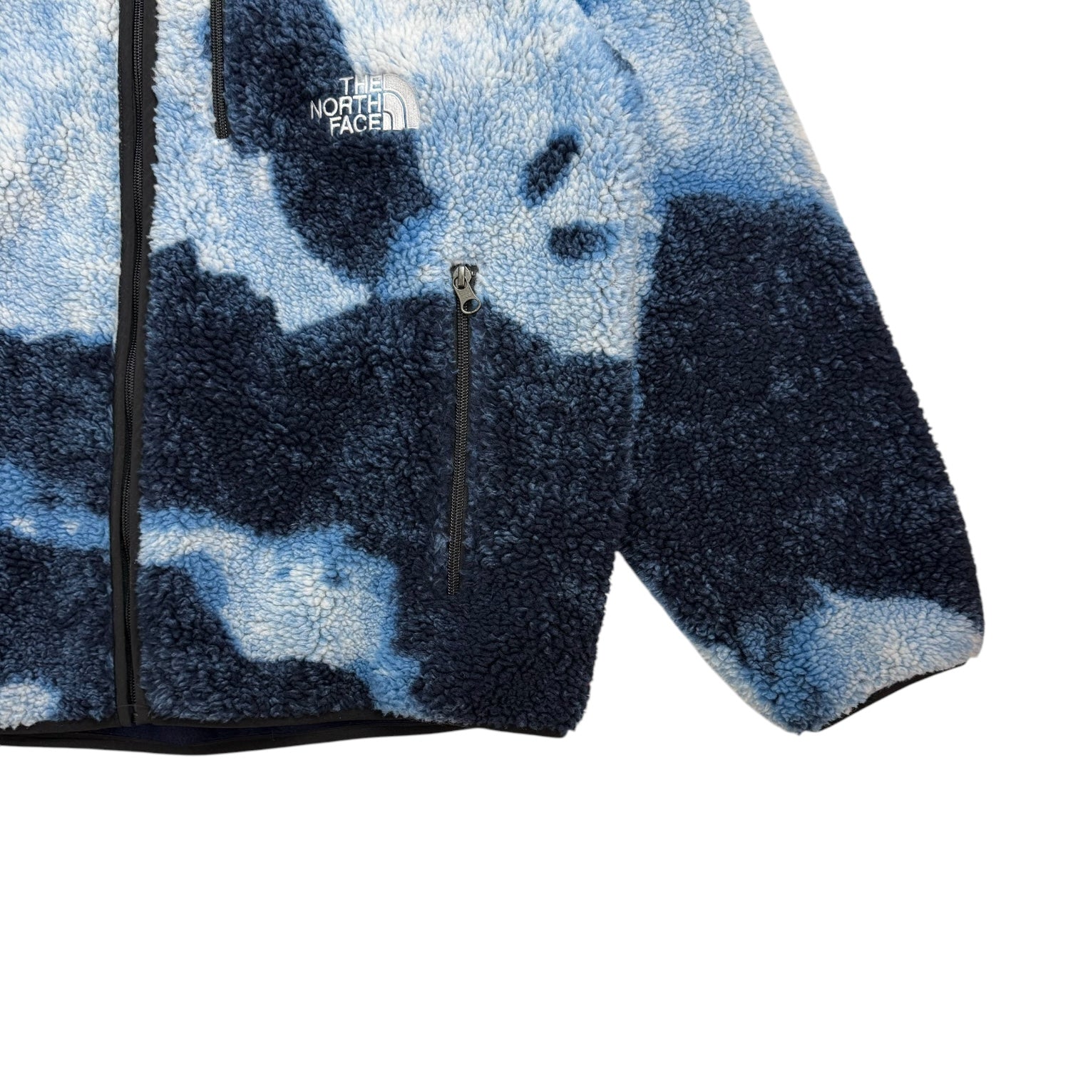 Supreme x North Face Bleached Denim Print Fleece Jacket Indigo