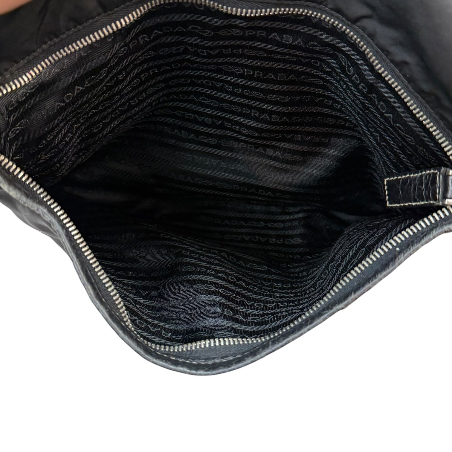 Prada Enameled Metal Trinagle Logo Nylon Messenger Bag Black