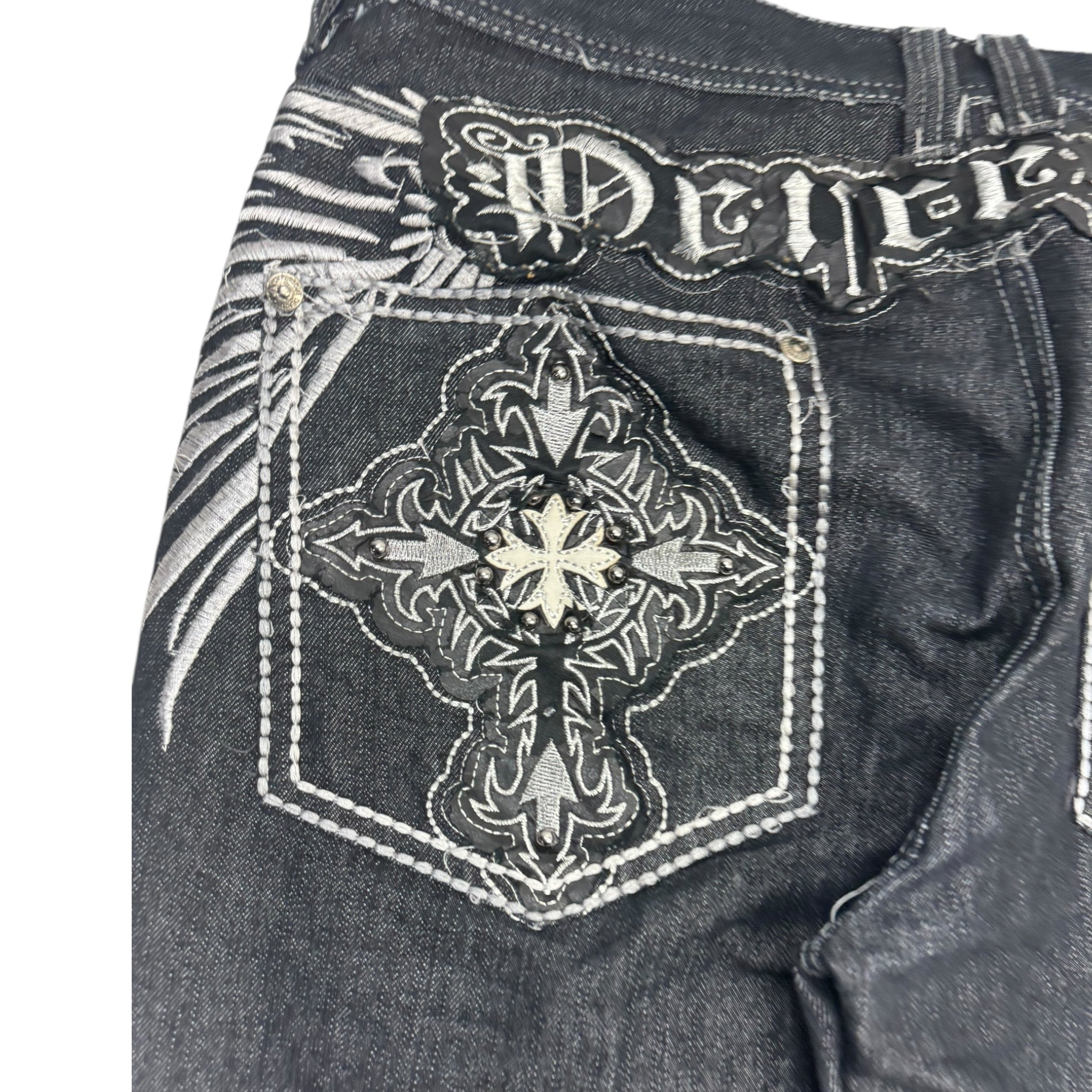 Y2K Imperious Embroidered Black Denim Bottoms