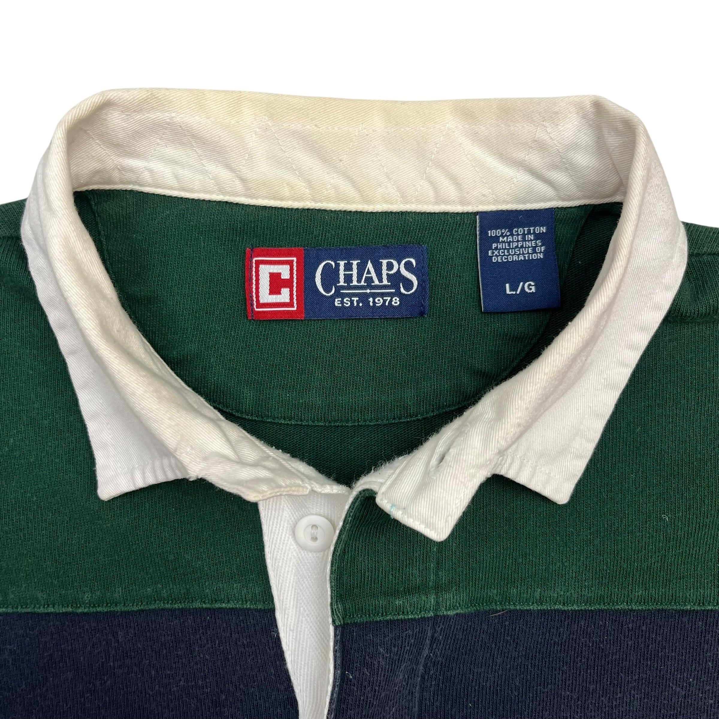 Vintage Chaps Rugby Shirt Green/Navy Blue