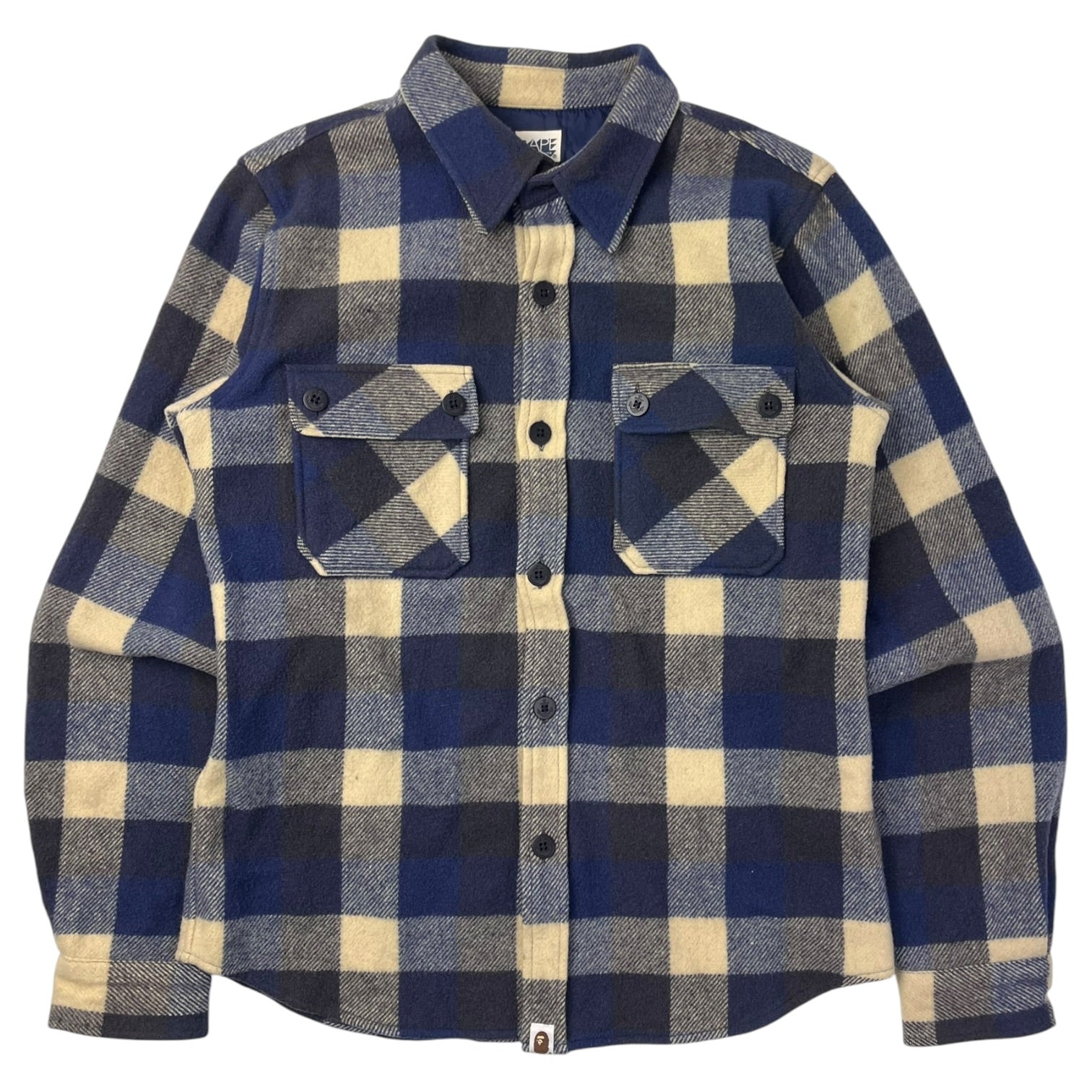 BAPE Wool Checkered Button Shirt Navy/Cream
