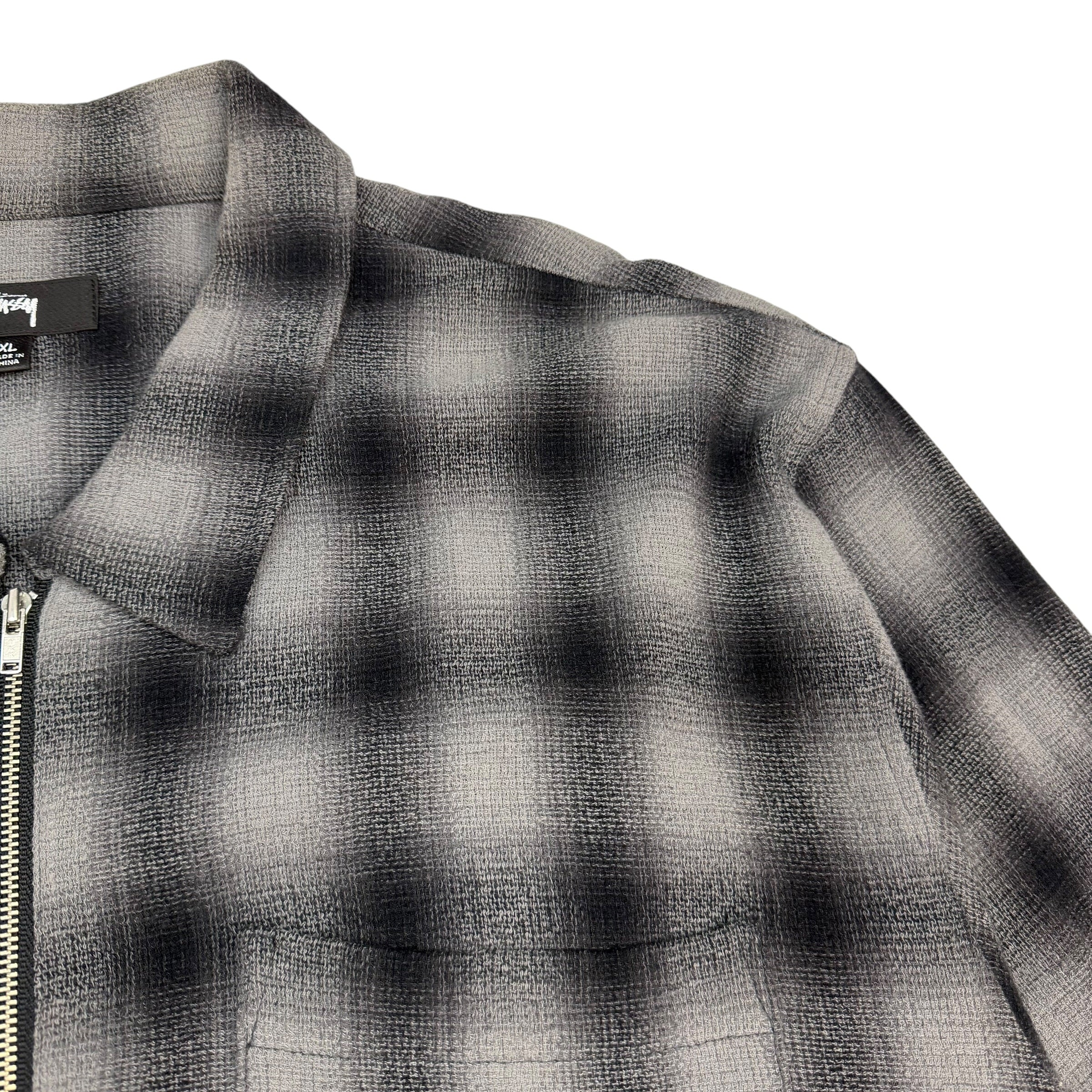 Stussy Plaid Twisted Yarn Zip Up Shirt Charcoal