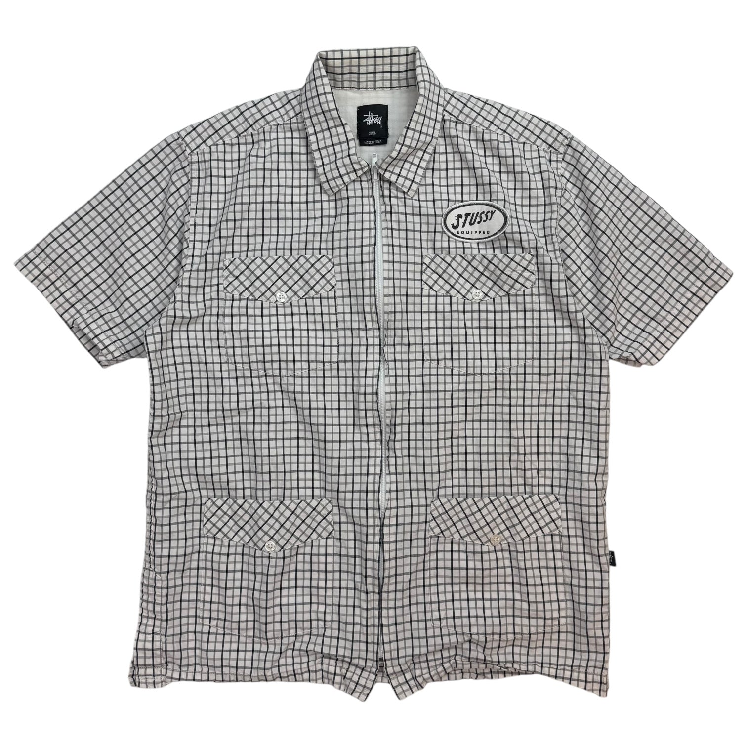 Stussy Equipped Zip Up Plaid Shirt White/Black