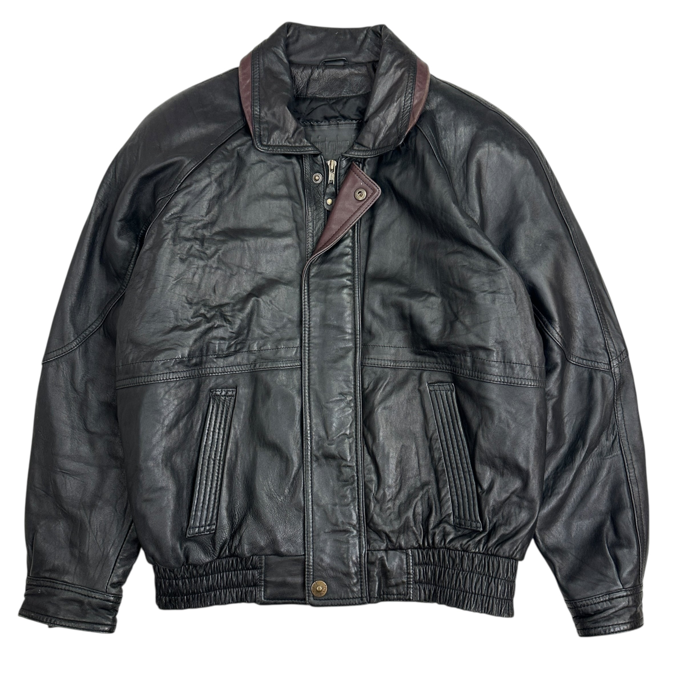 Vintage Christopher Rand Leather Bomber Black/Burgundy