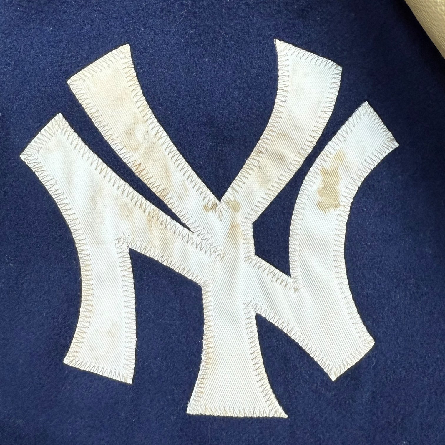 1990s Majestic New York Yankees Letterman Jacket Leather Navy Blue