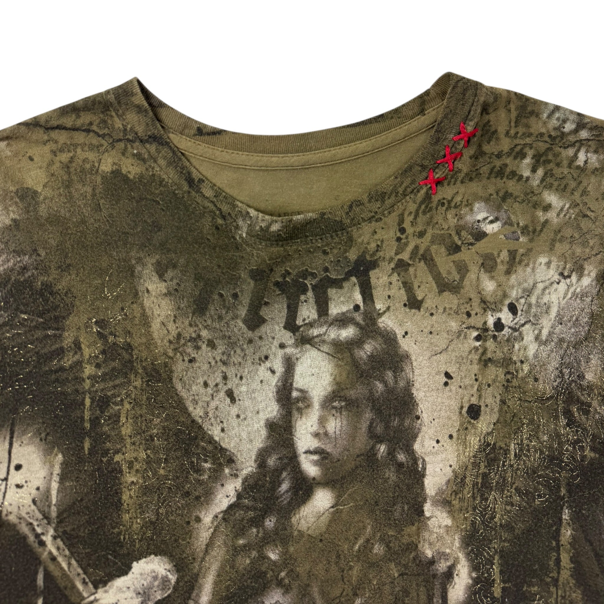 Vintage Y2K Affliction Bamboo Series Dark Angel T-Shirt Green