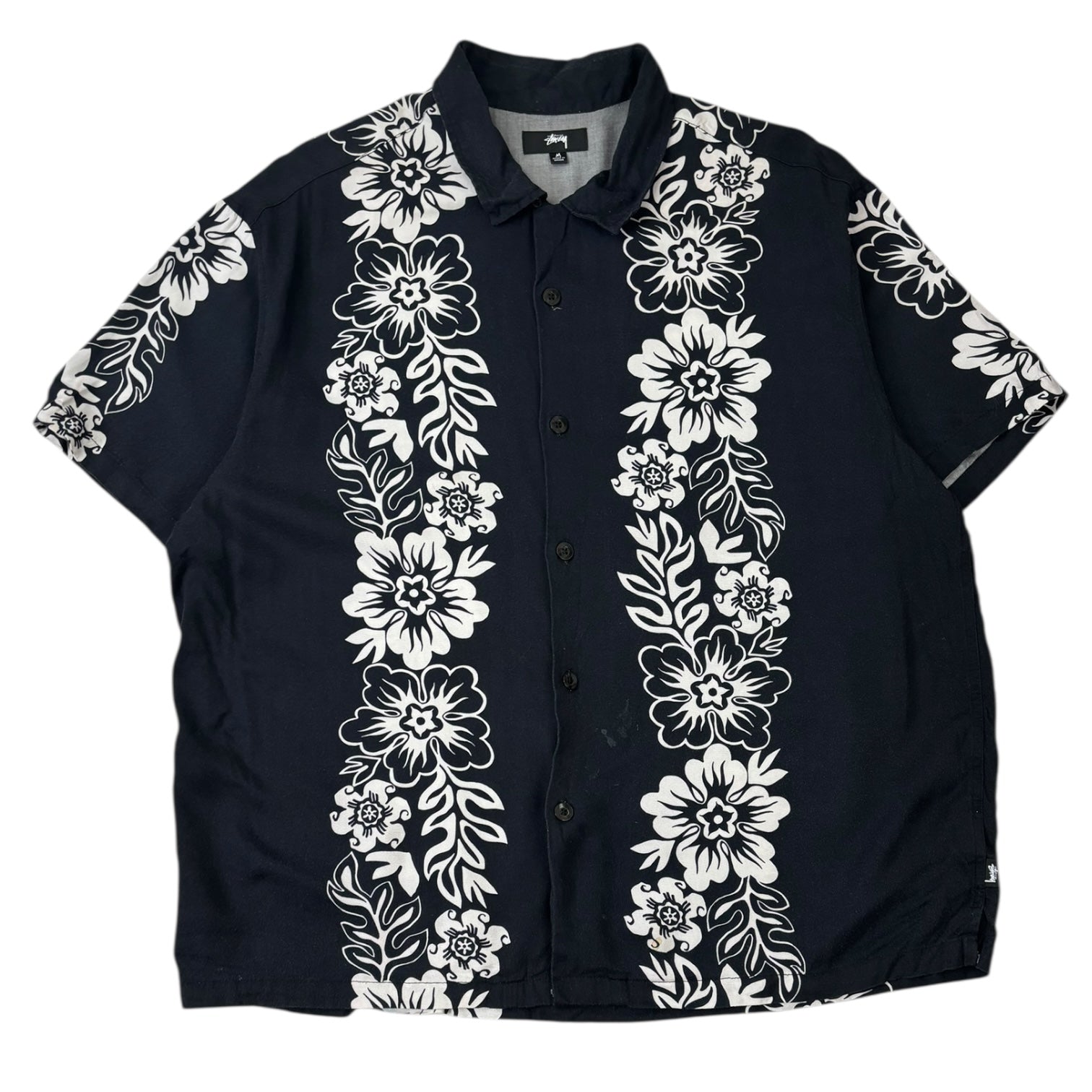 Stussy Hawaiian Patterned Button-Up T-Shirt Black