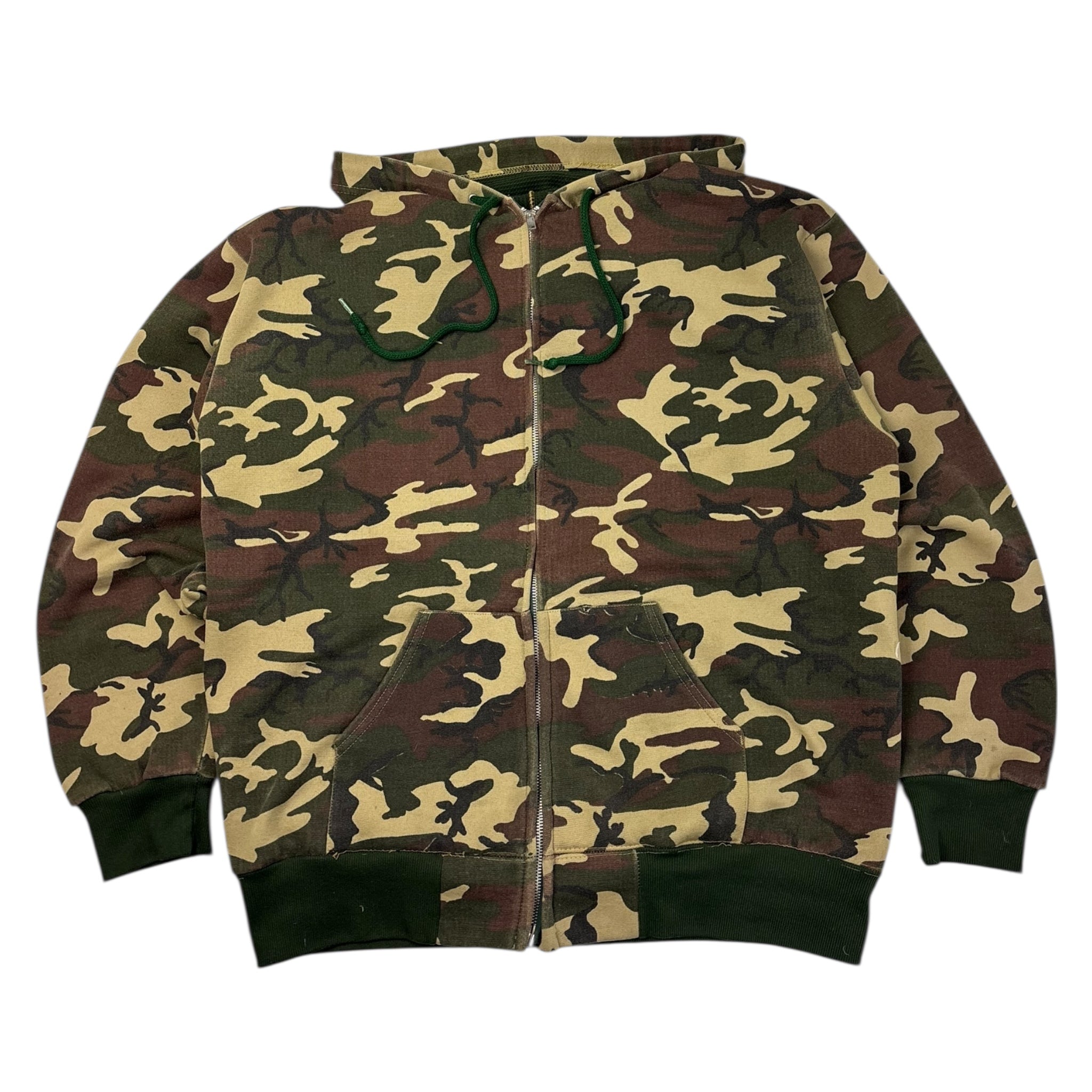 Vintage Waffle Lined Woodland Camo Zip Hoodie