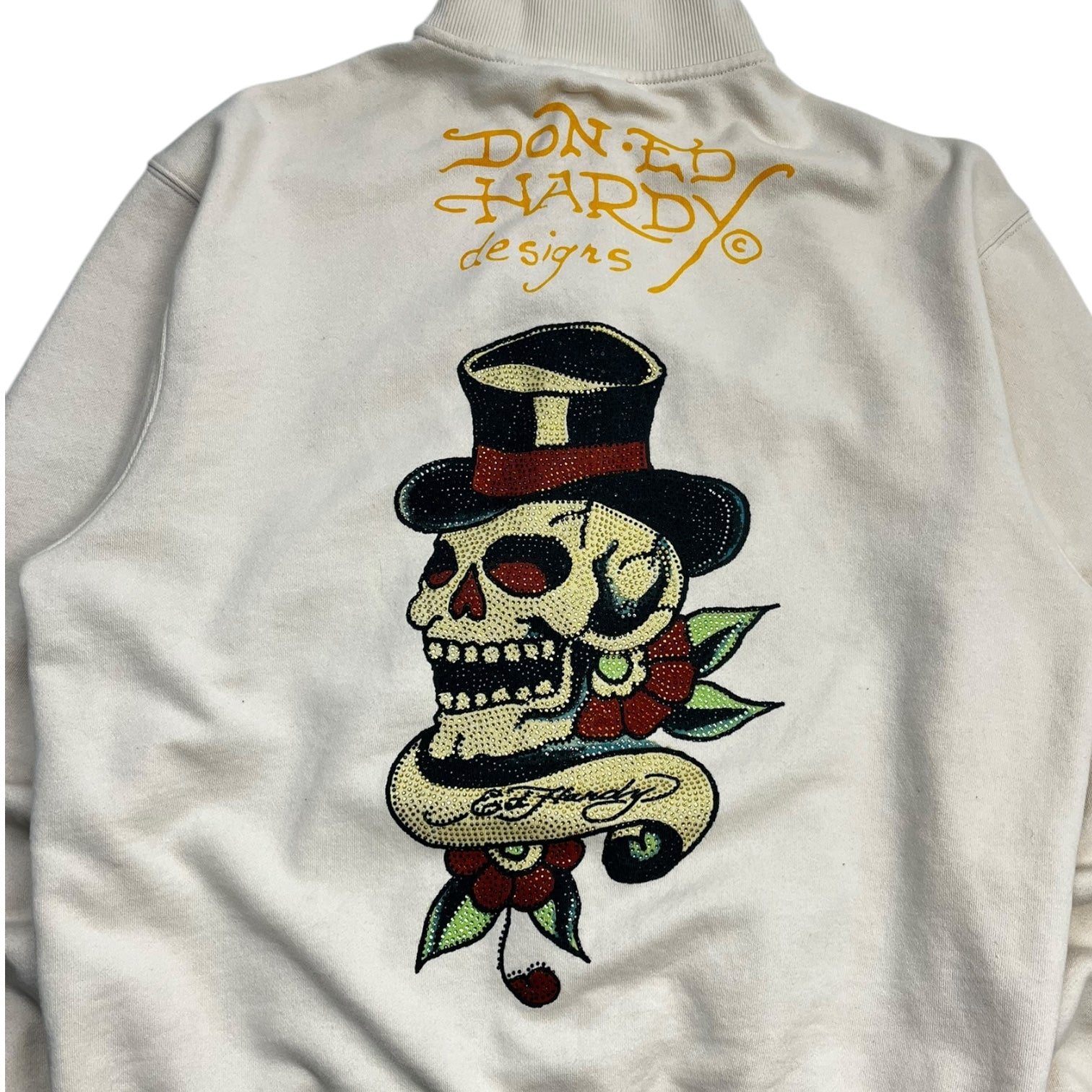 Vintage Y2K Ed Hardy Bedazzled Skull/Top Hat Zip-Up Jacket