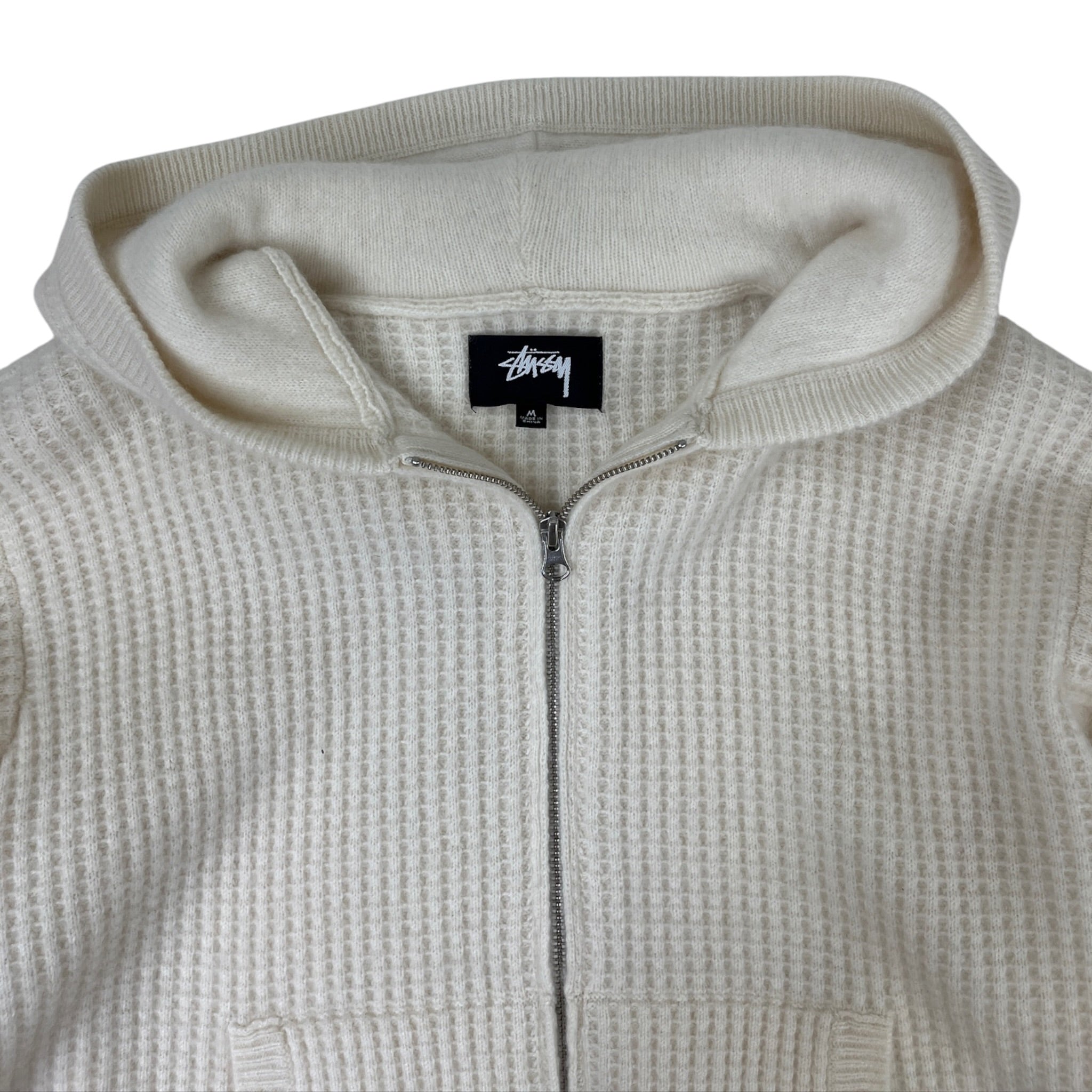 Stussy Waffle Cashmere Zip Sweater White
