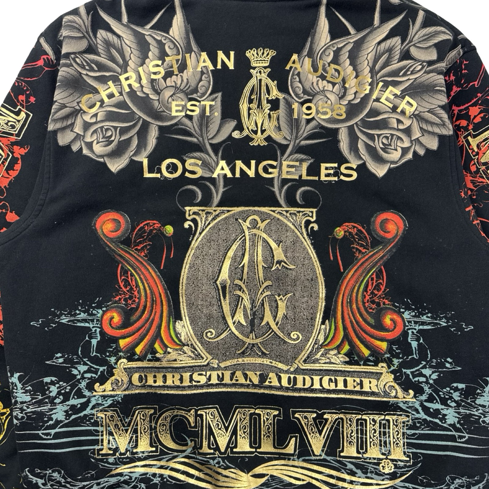 Vintage Y2K Christian Audigier Zip Up Mall Goth Hoodie Black/Gold