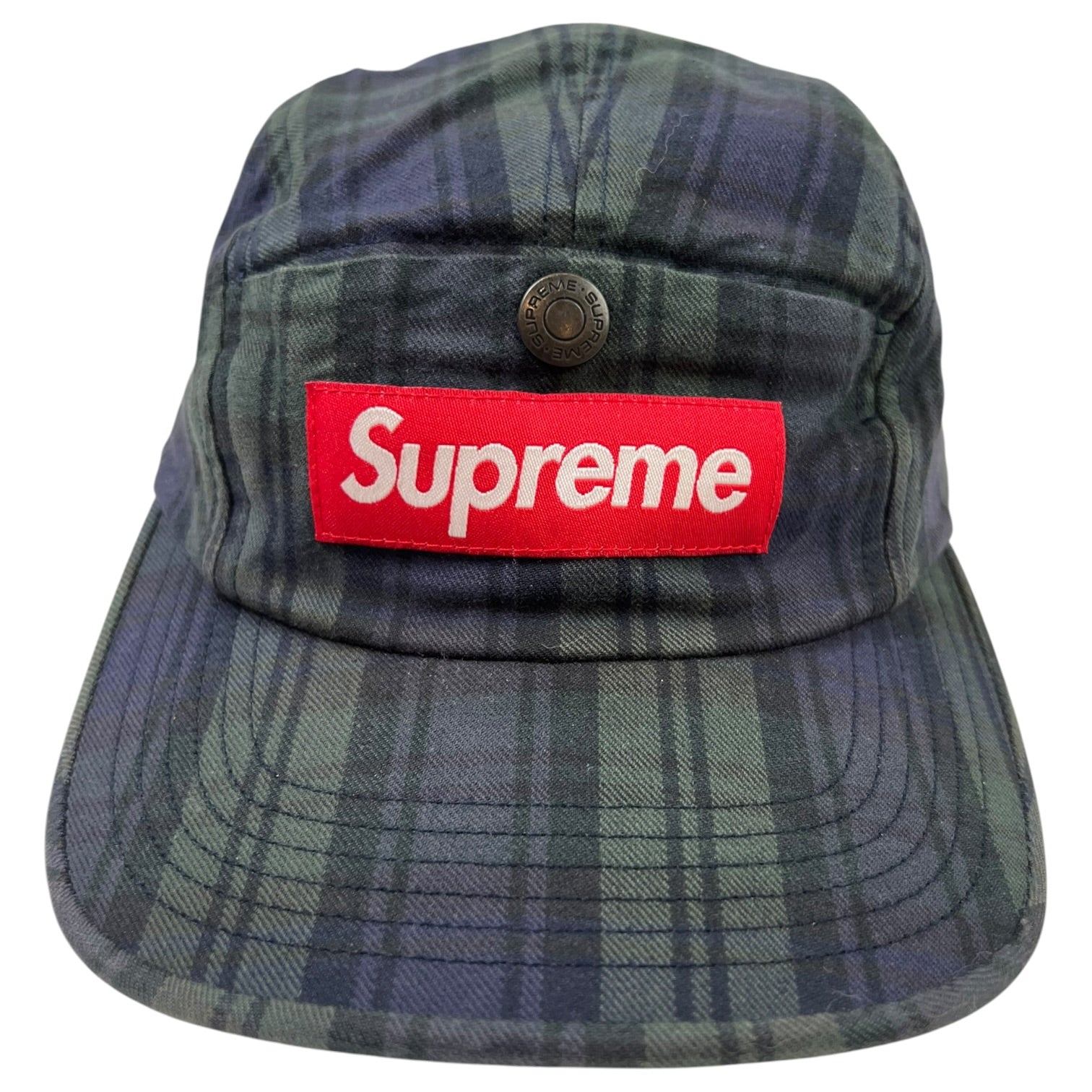 Supreme Snap Button Camp Cap Black Watch Plaid