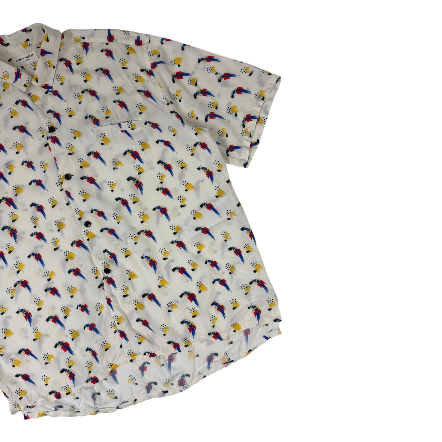 Saint Laurent Abstract Button-Up Short-Sleeve Shirt White