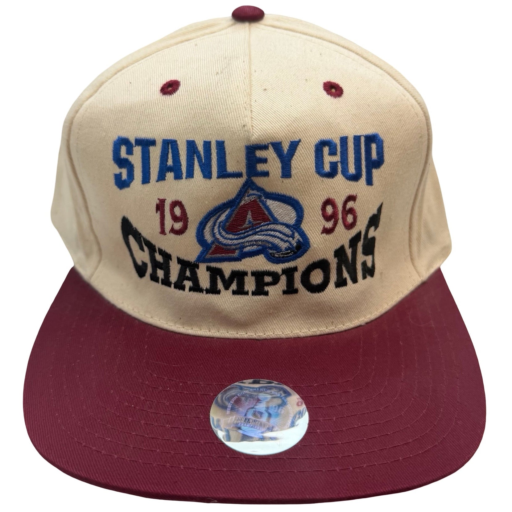 1996 Colorado Avalanche Stanley Cup Champions Snapback Hat Cream/Burgundy