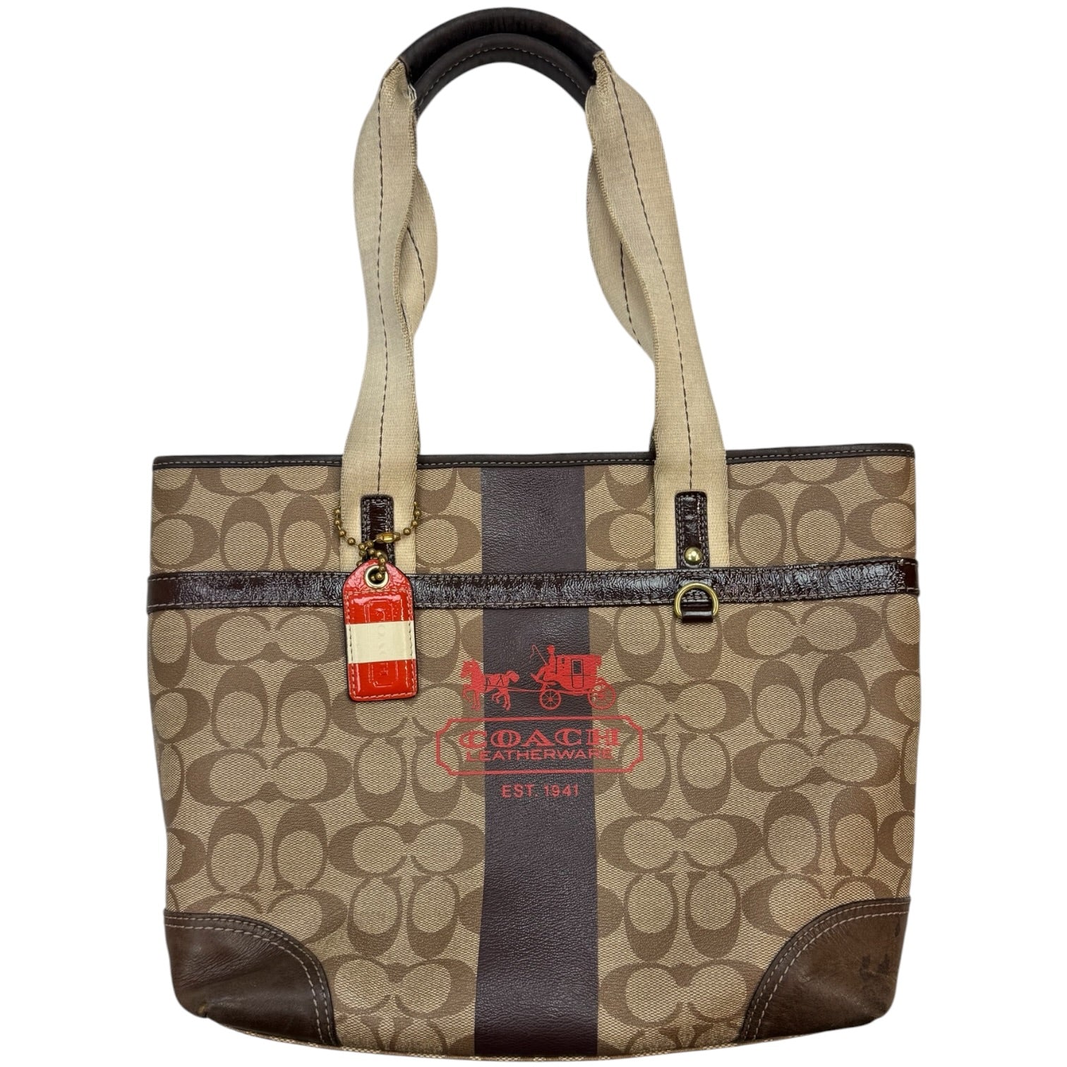 (W) Coach Heritage Stripe Bag Brown