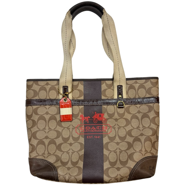 (W) Coach Heritage Stripe Bag Brown