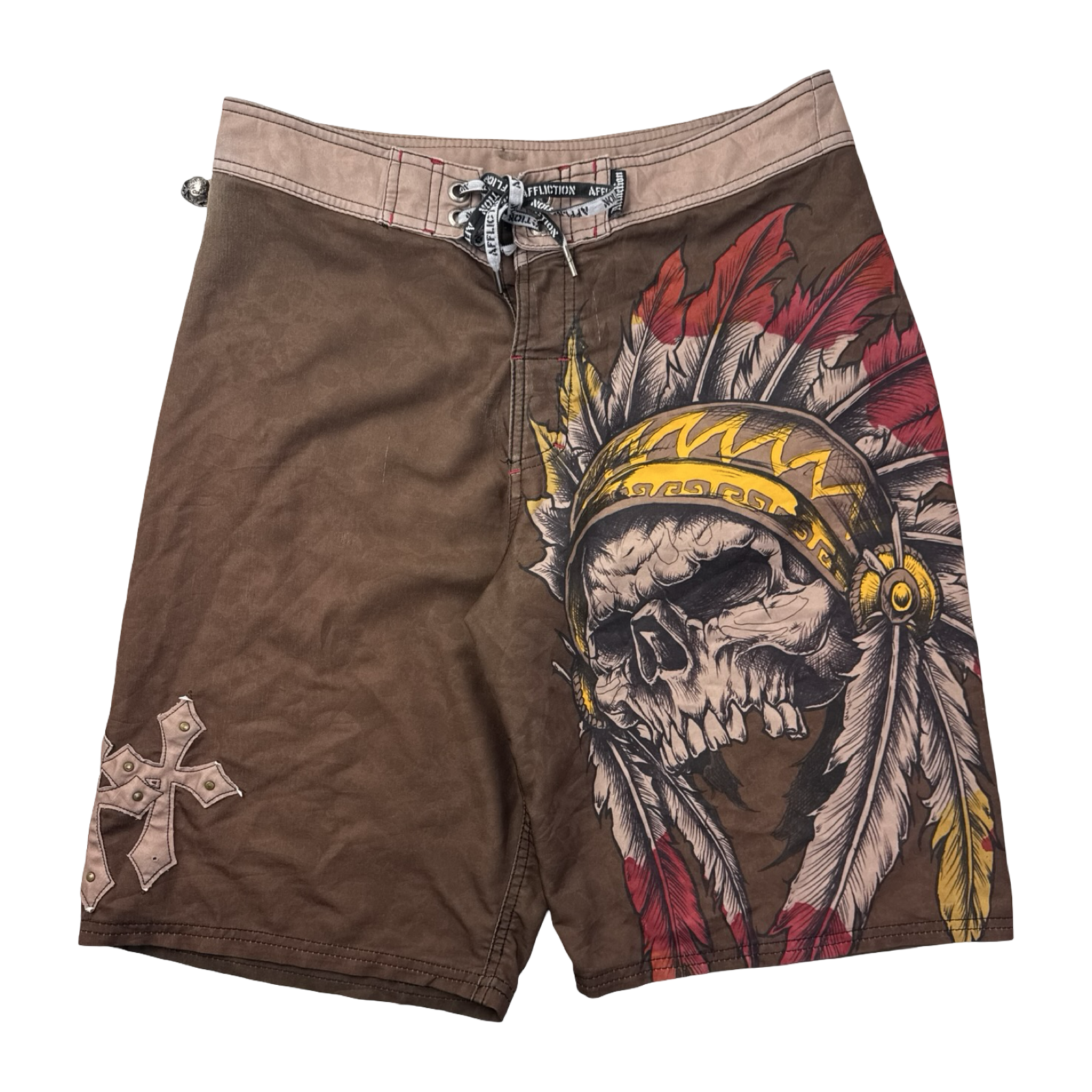 Vintage Y2K Affliction Cross Patched Surf Bottoms