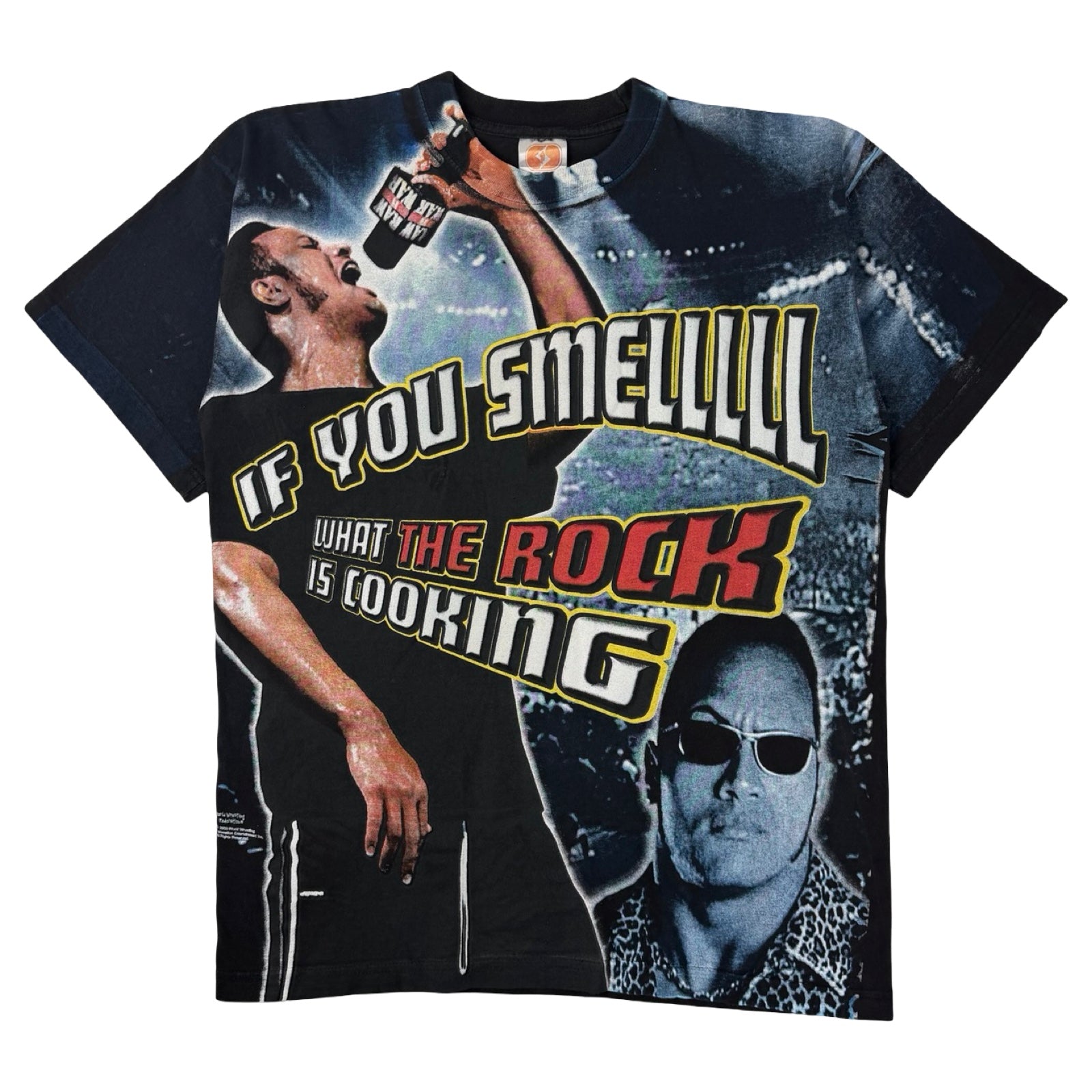 The Rock ビンテージTシャツ 2000年製　WWF 2000 WWF What The Rock Is Cooking Mega Print T-Shirt