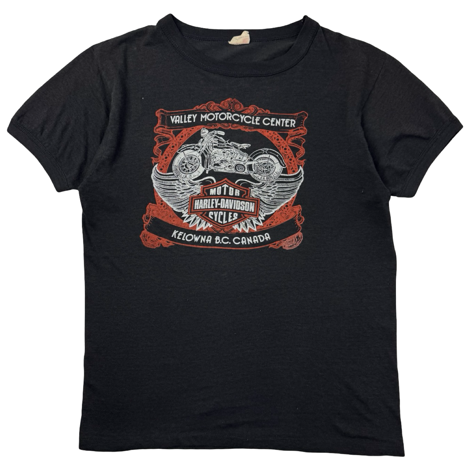 (W) 80s Harley Davidson Kelowna BC Ringer T-Shirt
