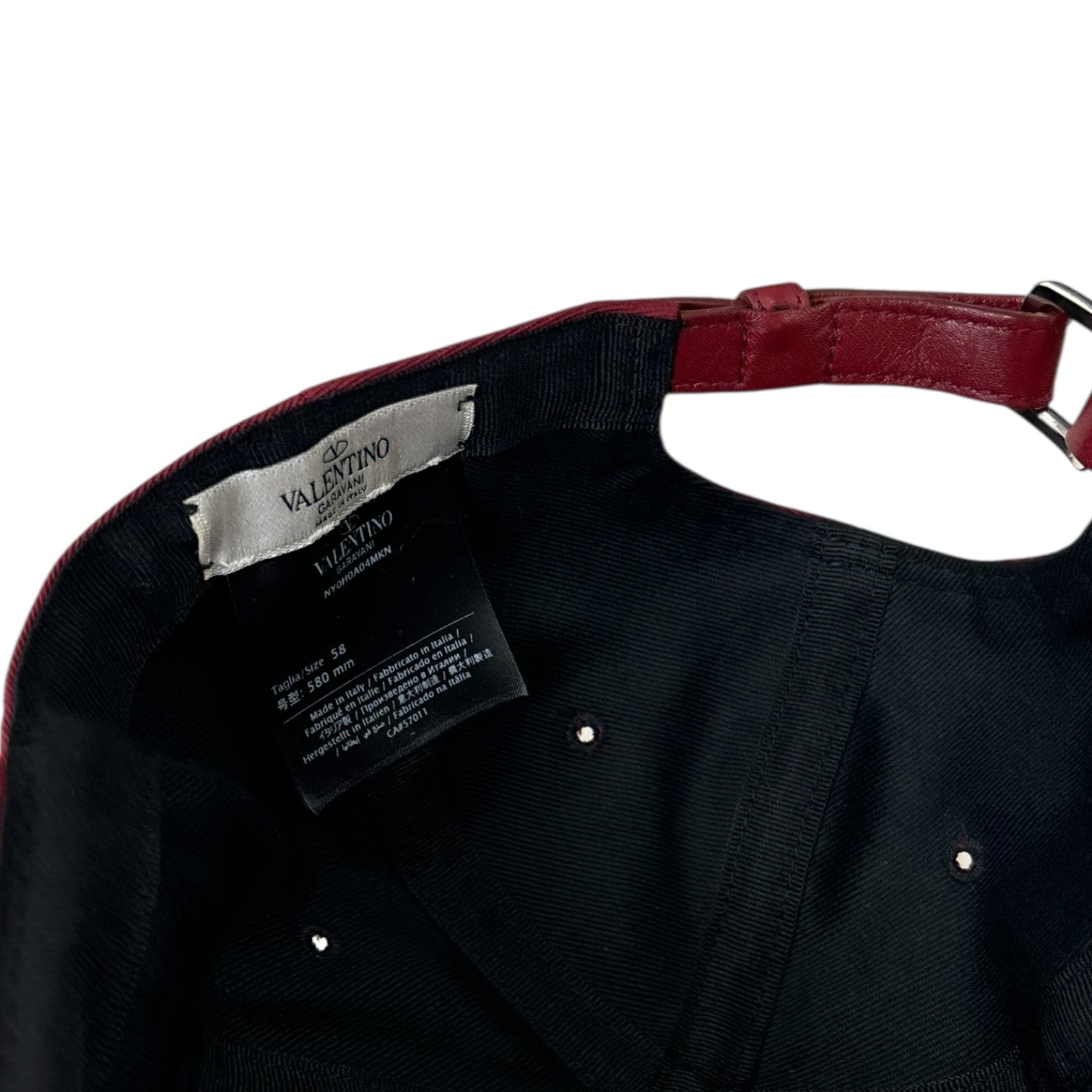 Valentino Leather Panel StrapBack Hat Maroon