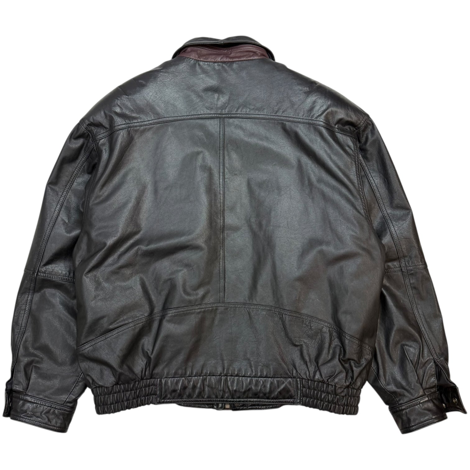 Vintage Cricketeer Leather Bomber Jacket Black/Maroon