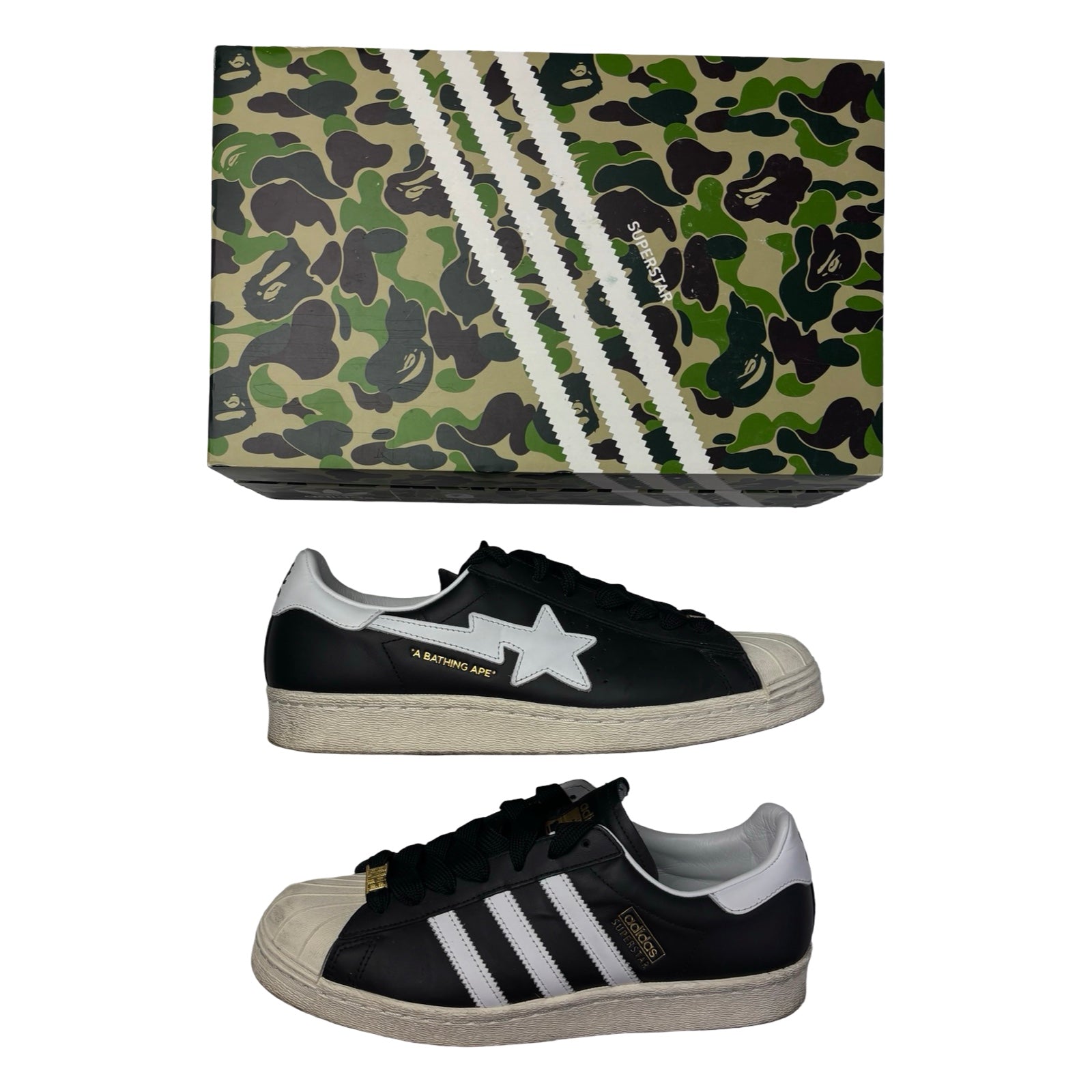 Bape x Adidas Superstar 80s Black White Gold (2022) (Used)