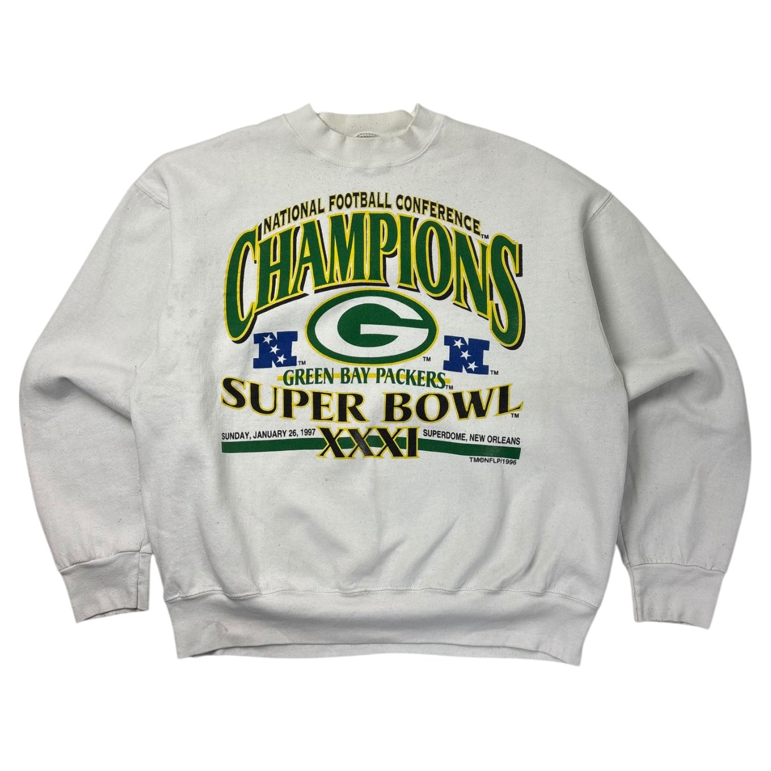 1996 Green Bay Packers Super Bowl NFL Crewneck White