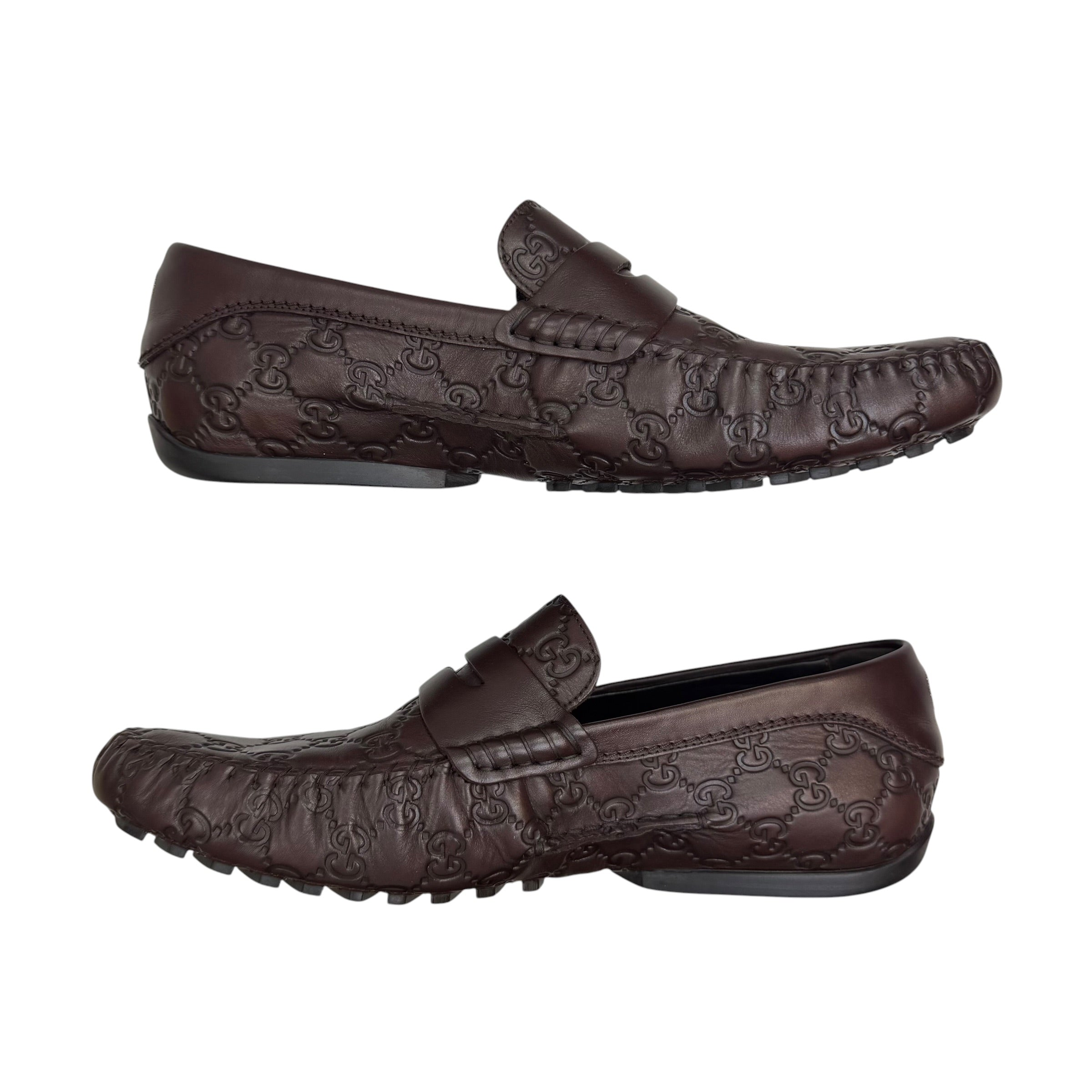 Vintage Gucci San Marino GG Leather Driving Loafers Chocolate