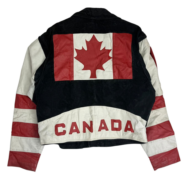 Vintage Pelle Cuir Canada Flag Rider Jacket Black