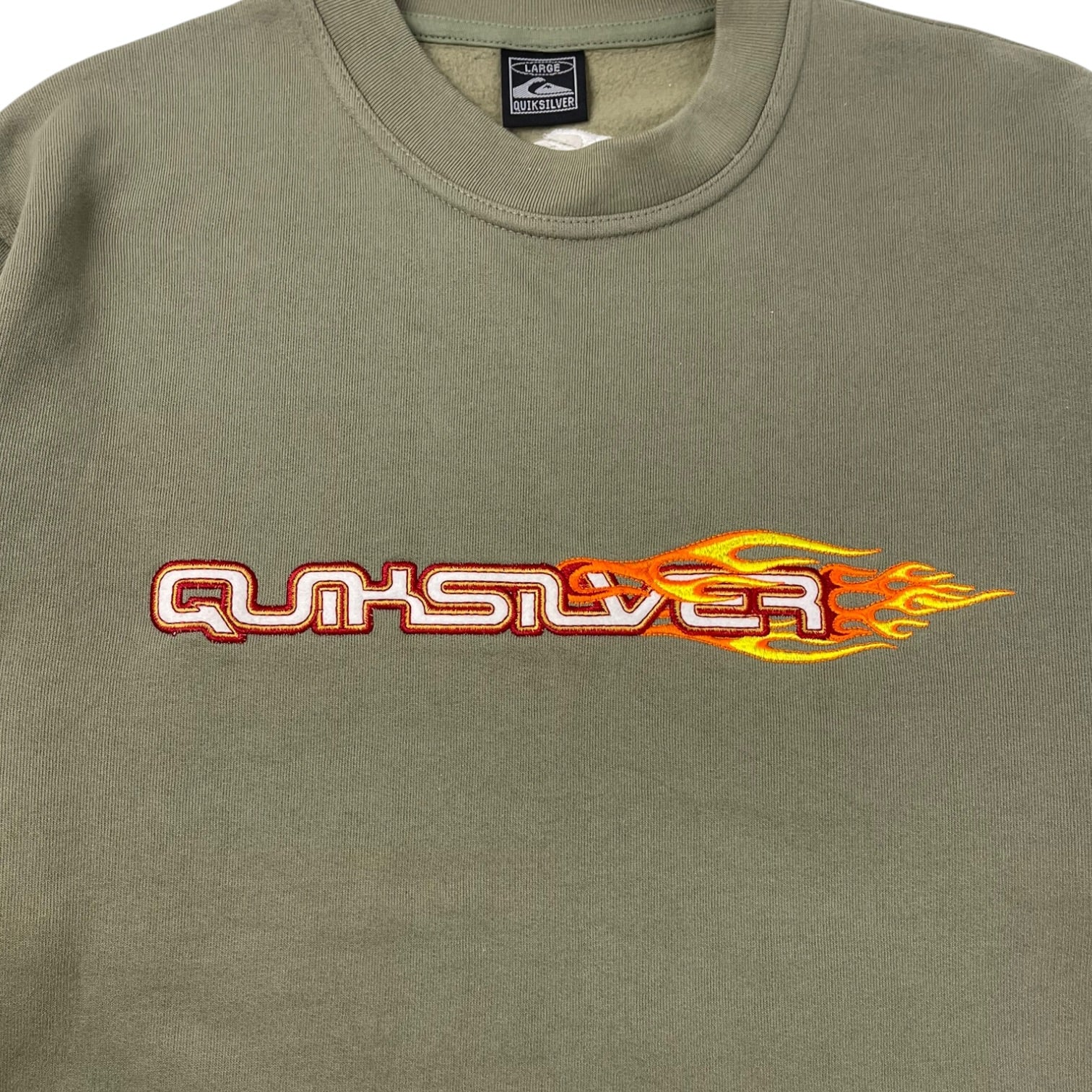 Vintage Y2K Quiksilver Fiery Spellout Crewneck Dusty Olive