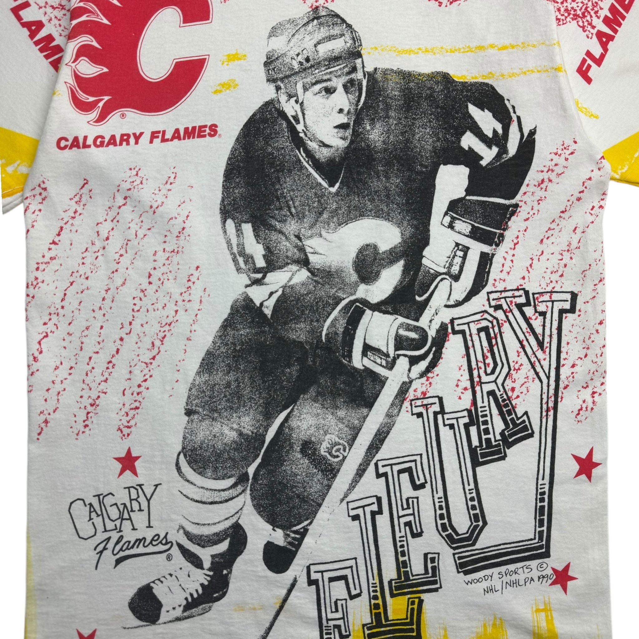 1990 Calgary Flames Theoron Fleury All Over Print T-Shirt