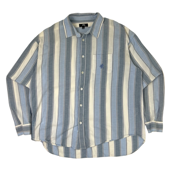 Stussy Wide Striped Button Up Shirt Blue