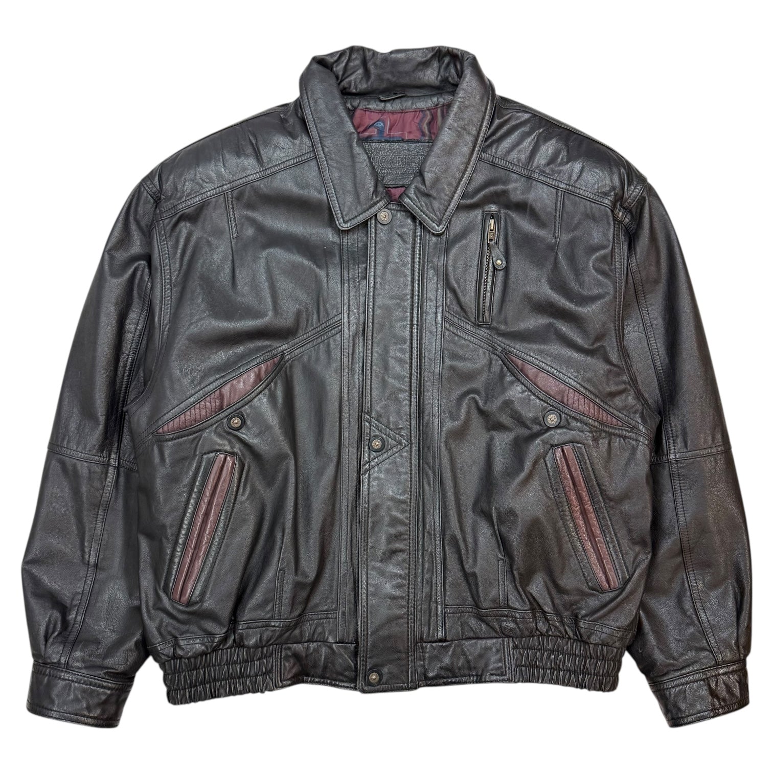 Vintage Cricketeer Leather Bomber Jacket Black/Maroon