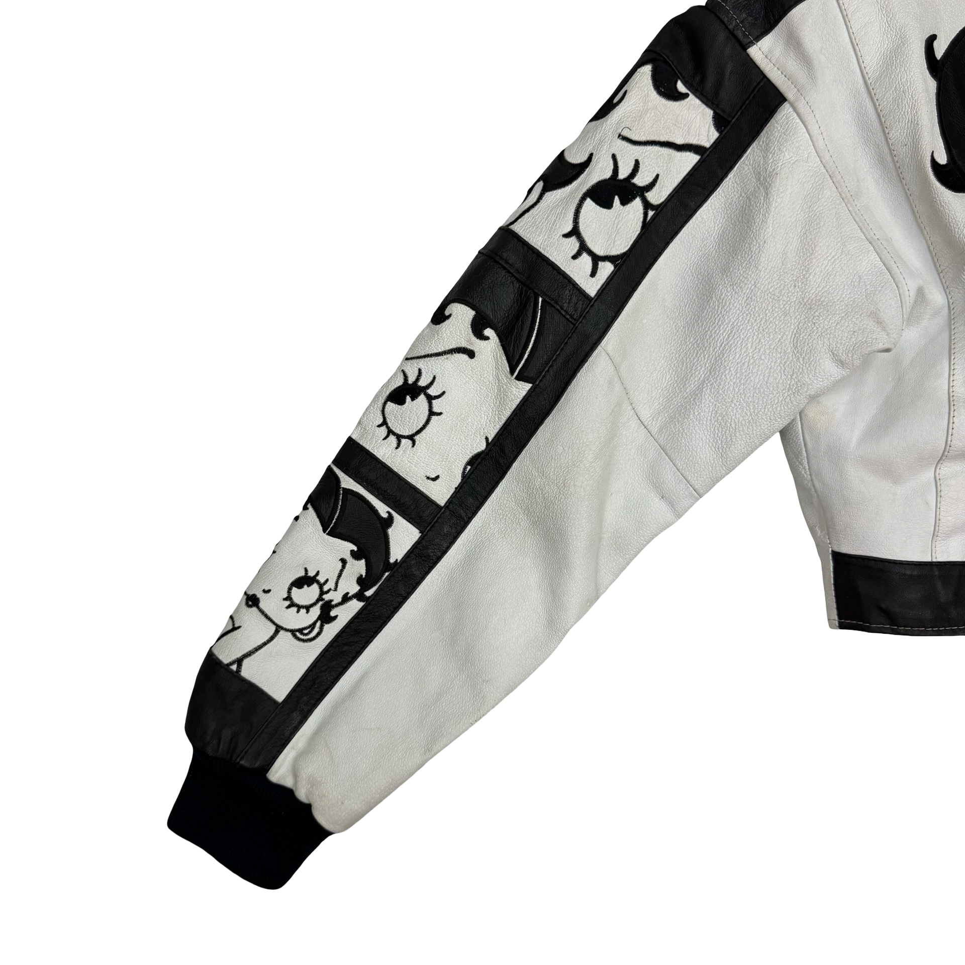 (W) Vintage Betty Boop Leather Cropped Jacket White/Black