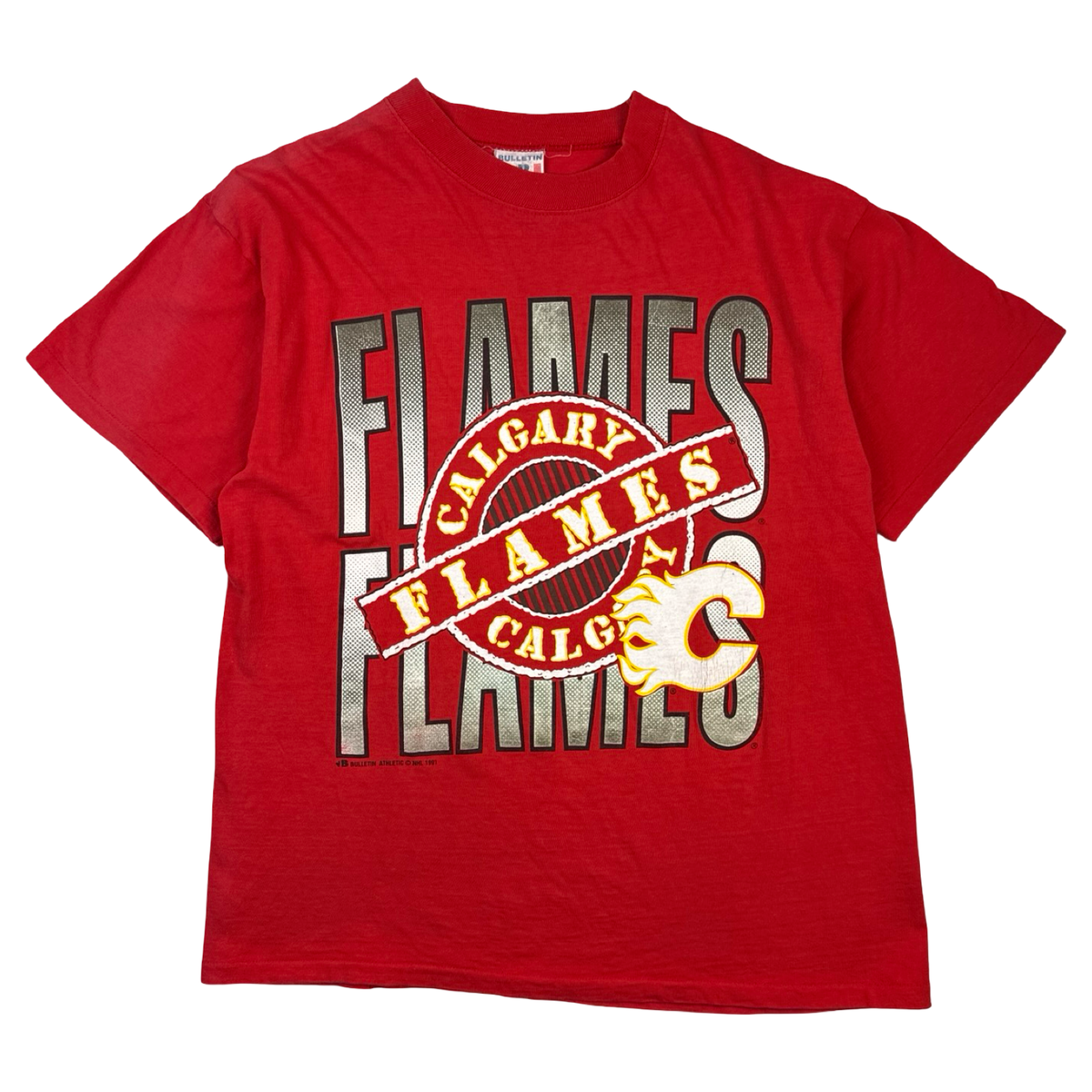 1991 Calgary Flames Bulletin NHL T-Shirt Red