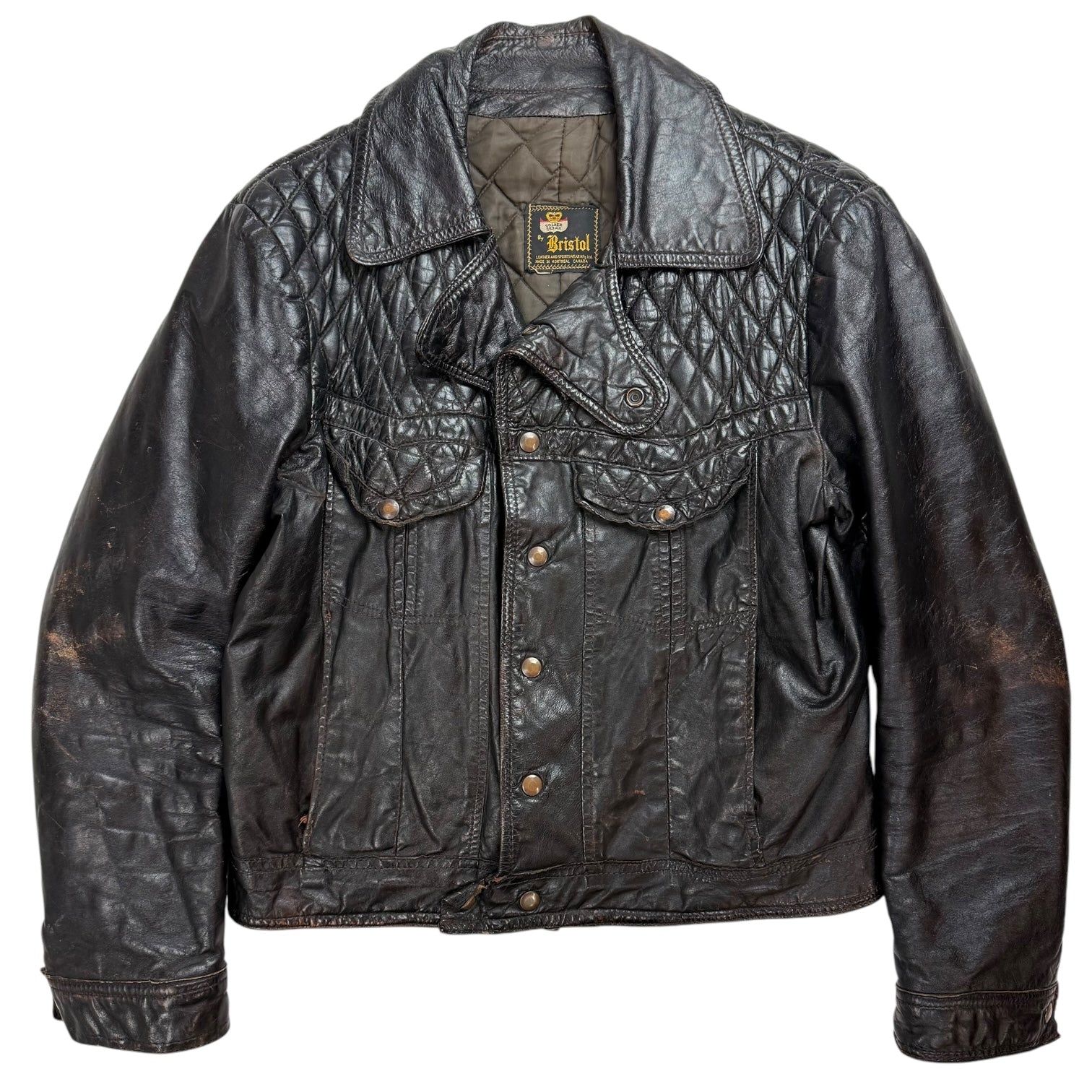 Vintage Bristol Diamond Stitch Leather Jacket Faded Black