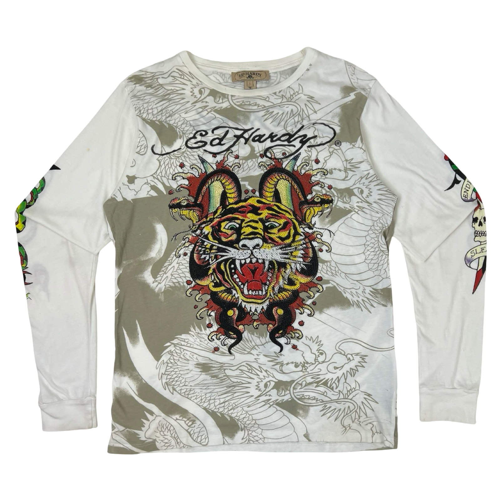 Vintage Ed Hardy by Christian Audigier Tiger Long Sleeve T-Shirt White