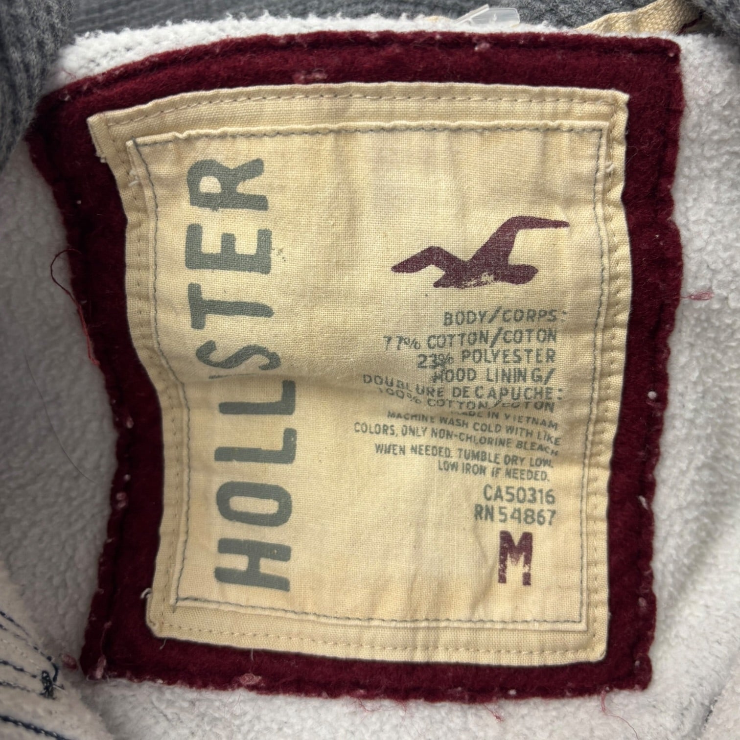 Y2K Hollister Waffle Hood Full Zip Hoodie Grey