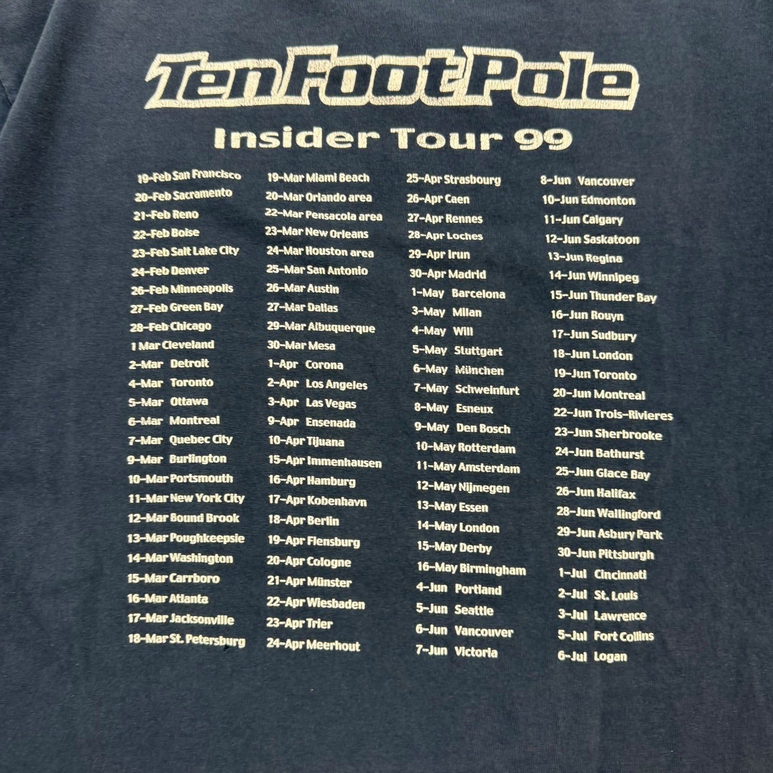 1999 Ten Foot Pole Insider Tour Tee Navy Blue