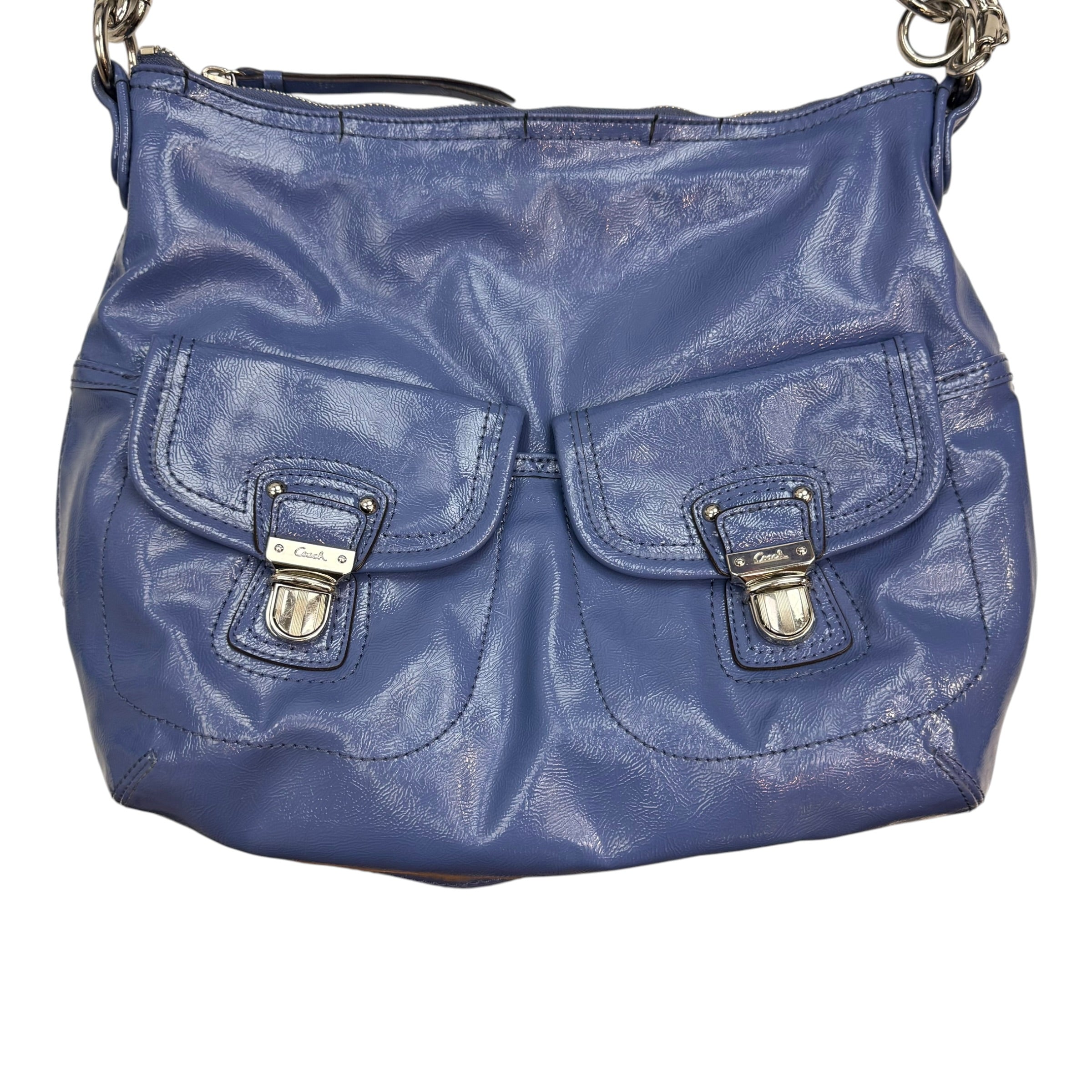 (W) Vintage Coach Daisy Liquid Gloss Pocket Hobo Bag Blue