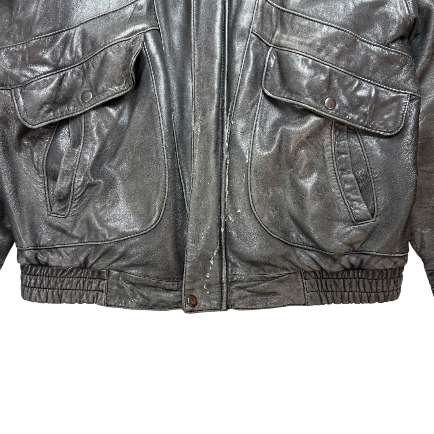 Vintage Philippe Monet Leather Bomber Jacket Black