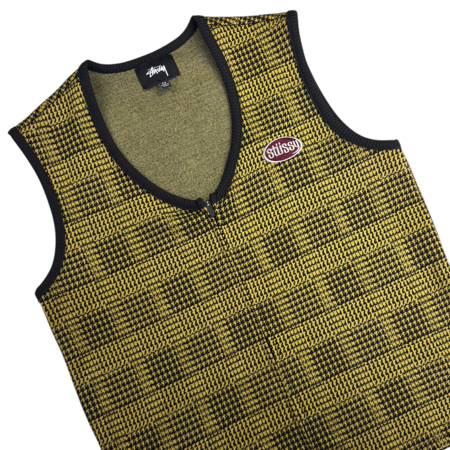 (W) Stussy Yellow and Black Houndstooth Knit Vest